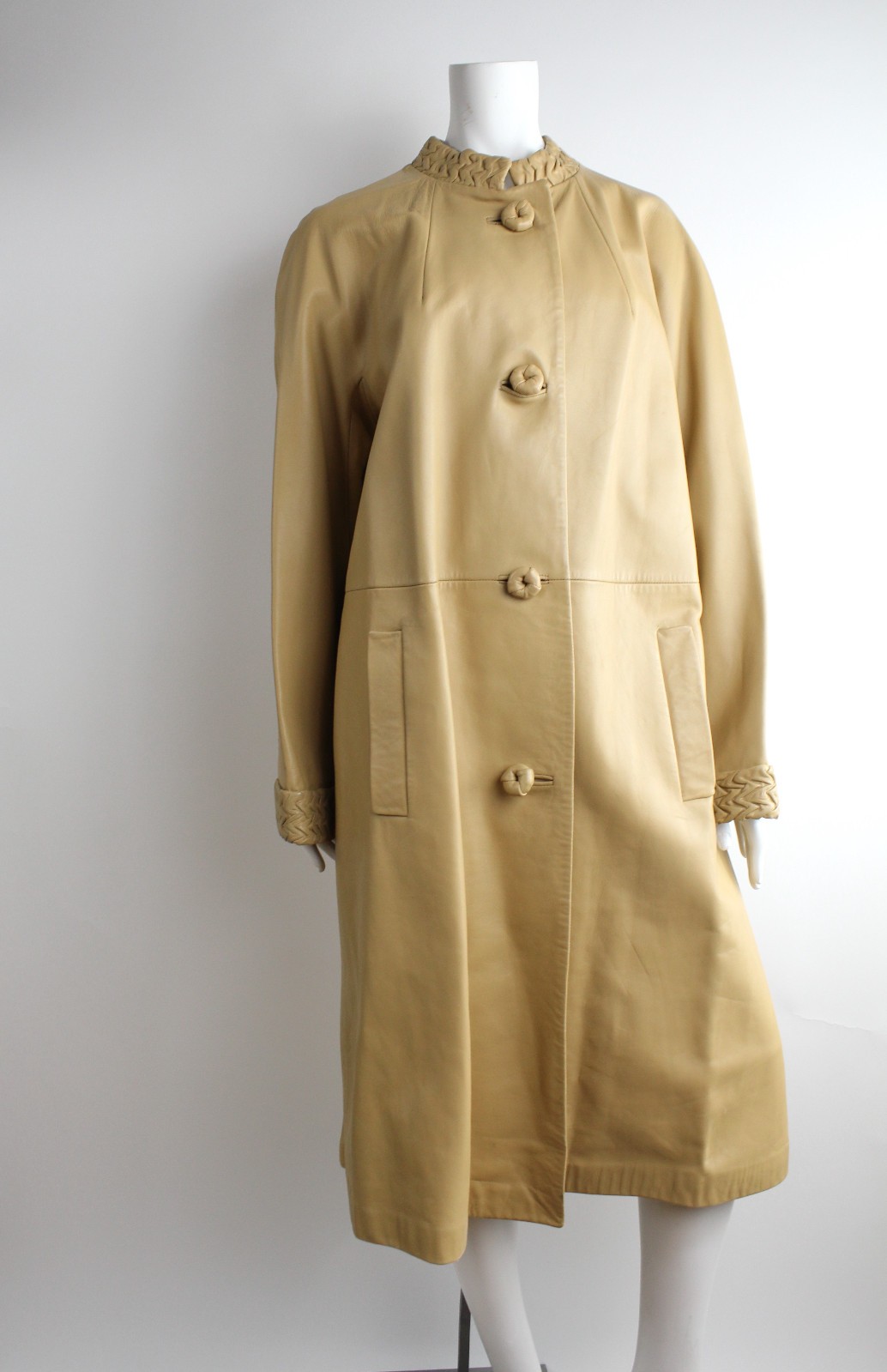 VTG 60s Ledaspain by Gropper Leather Coat Leather Overcoat Banded Collar Minimal