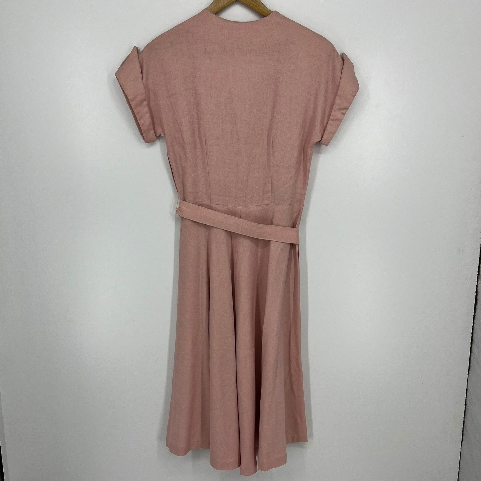 Vintage Chumley Charles F Berg Rose Pink Lace Applique Belted Dress 1950s Retro
