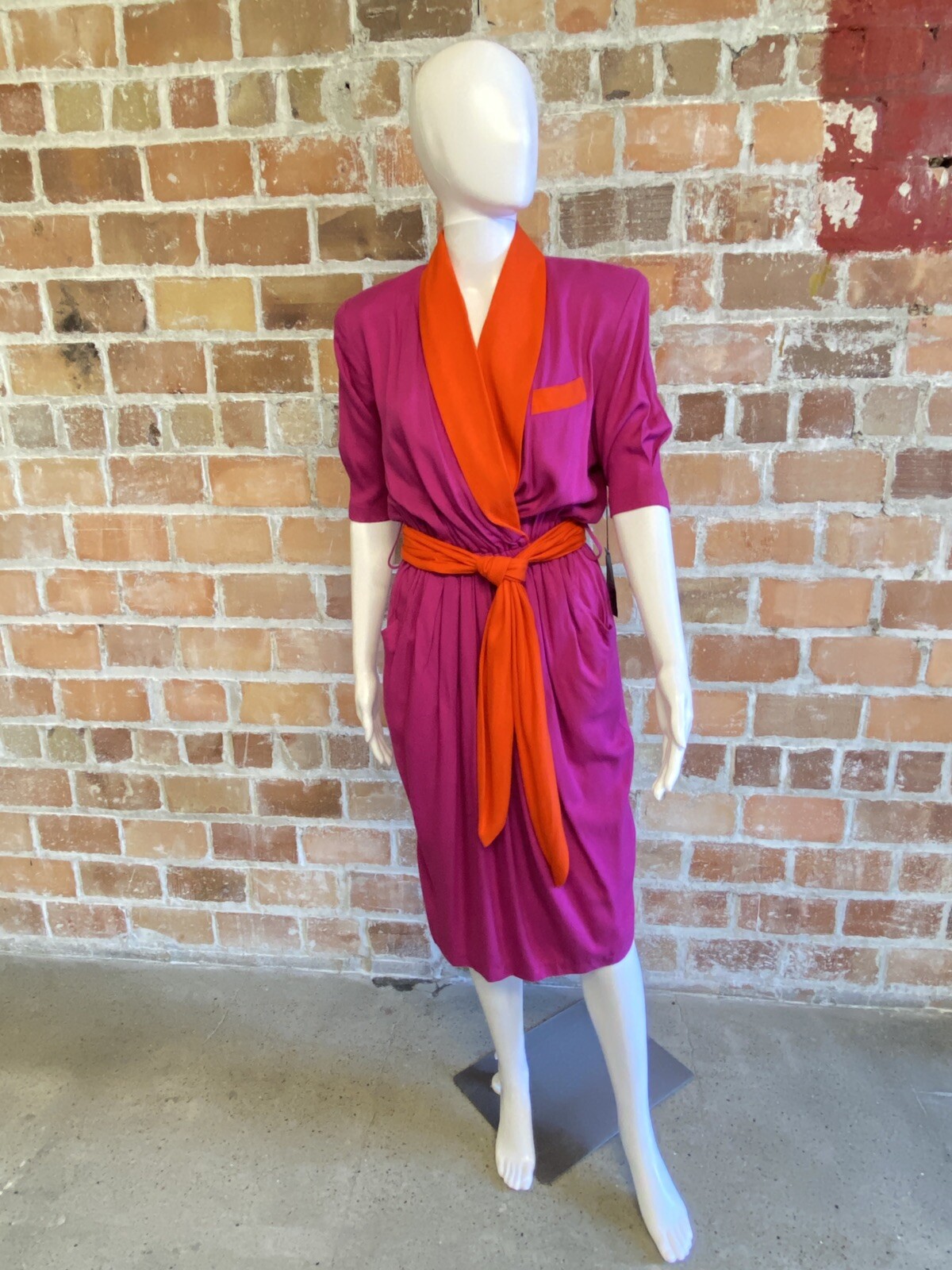 Vintage NWT KAREN KANE Designer Pocketed Wrap Dress Red Pink Size 6 RN59168