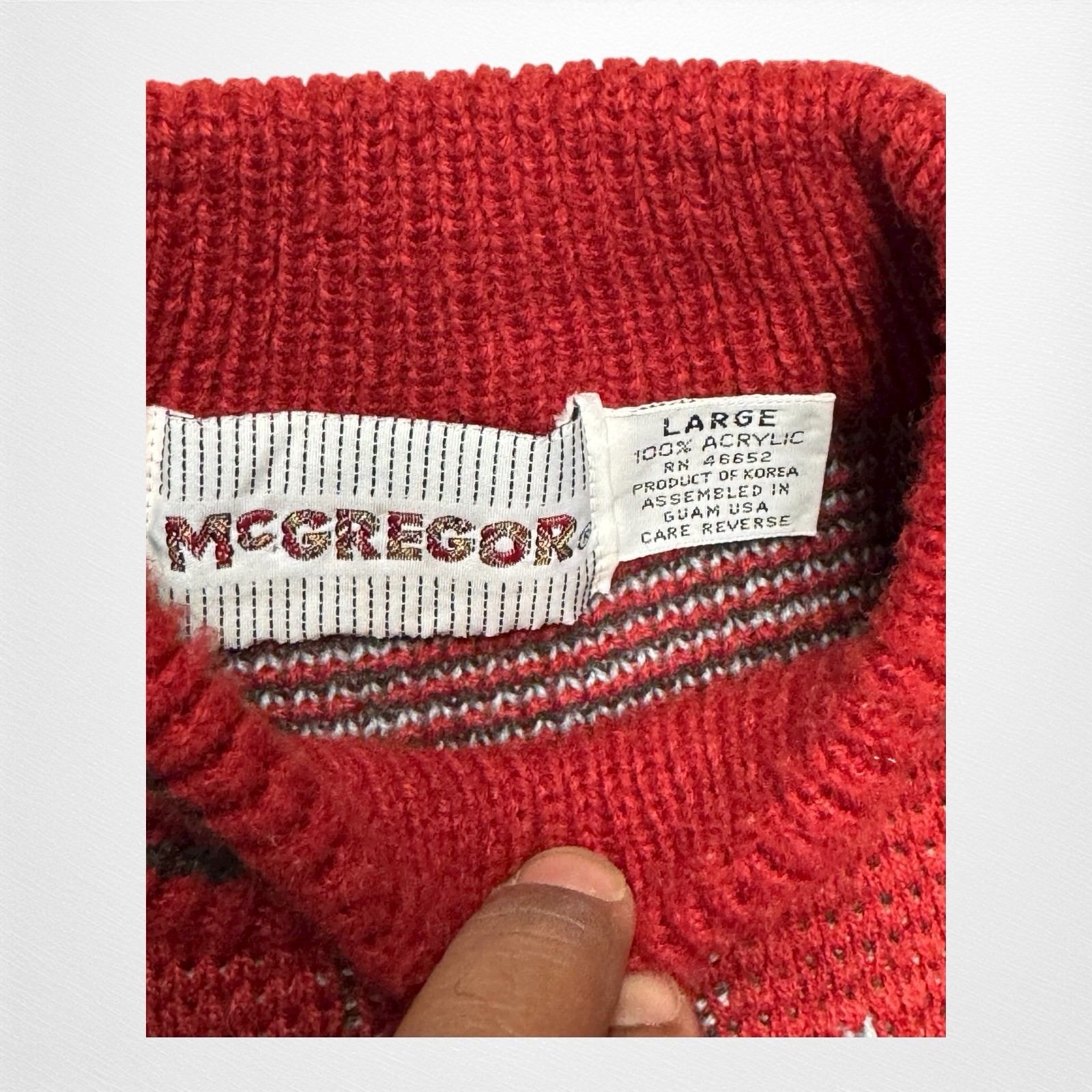 Vintage McGregor 1980s Red Knit Sweater Vertical Stripe Pattern Acrylic Large