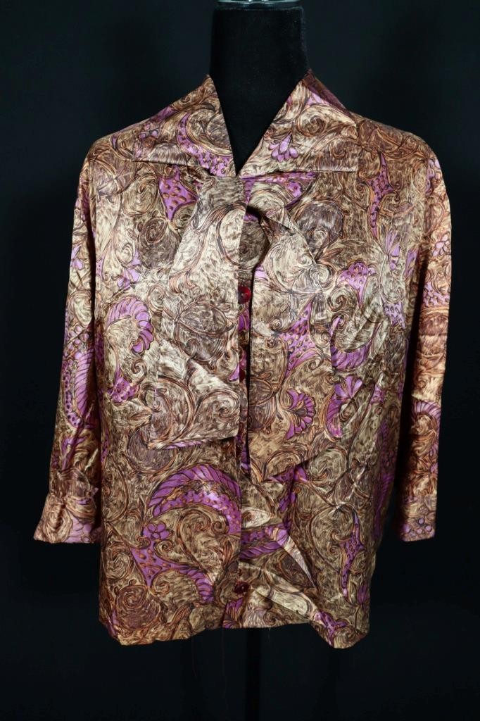Rare Vintage 1960’s-1970’s French Silk Swirl Print Blouse Plus Size 20