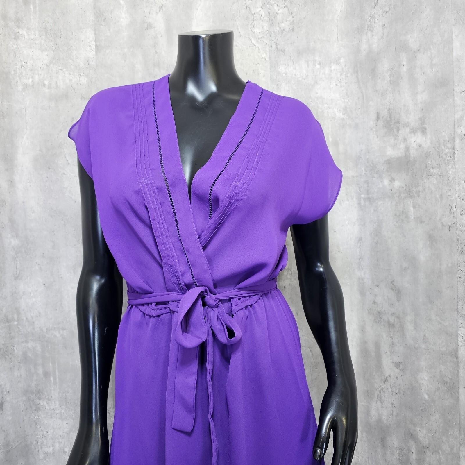 Vintage Brasseur of California Purple Sheer Midi Dress Belted Boho Glam Size M