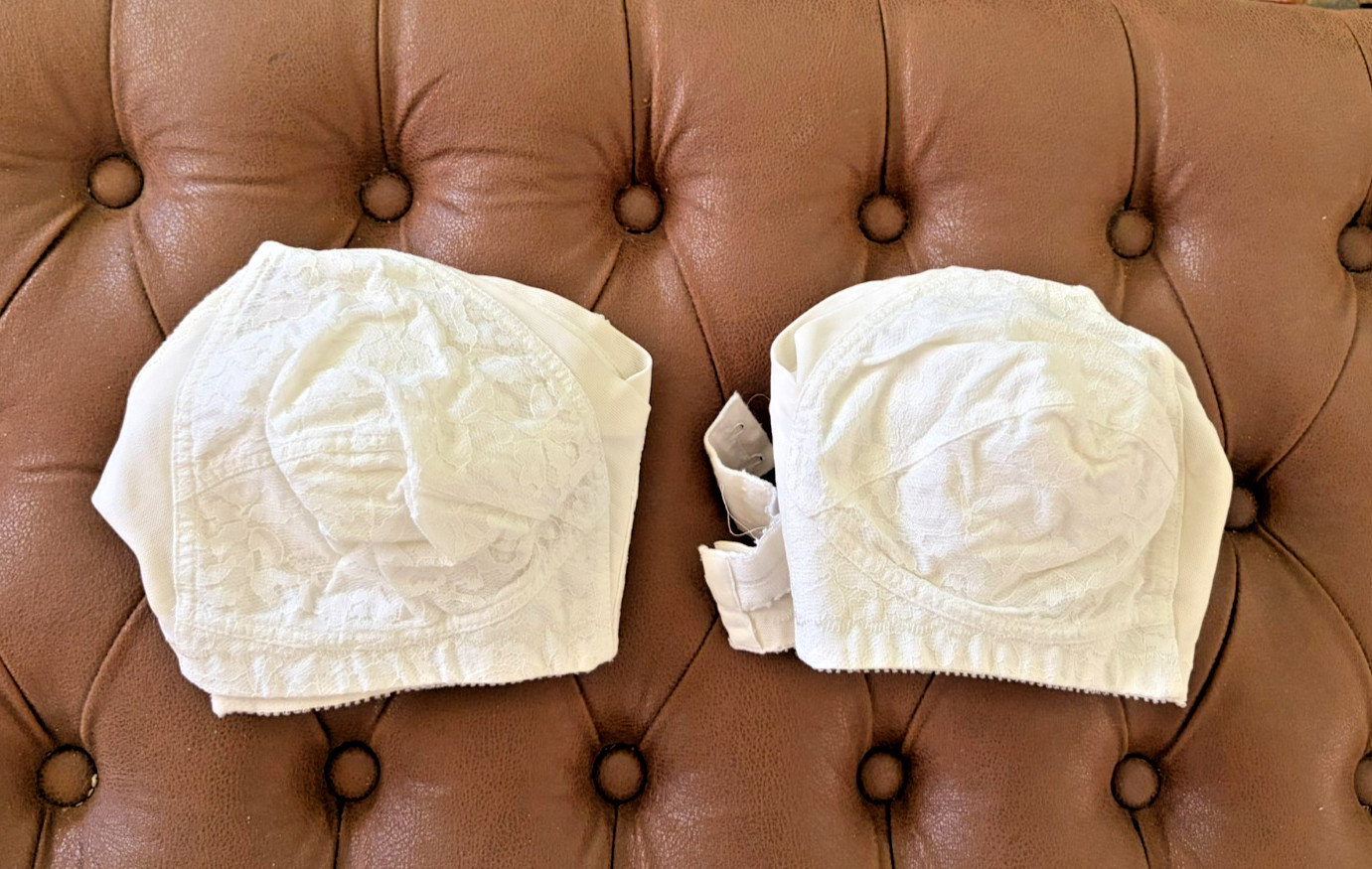 Lot of 2 Vintage 1970s White Playtex Living Bras, Size 38B