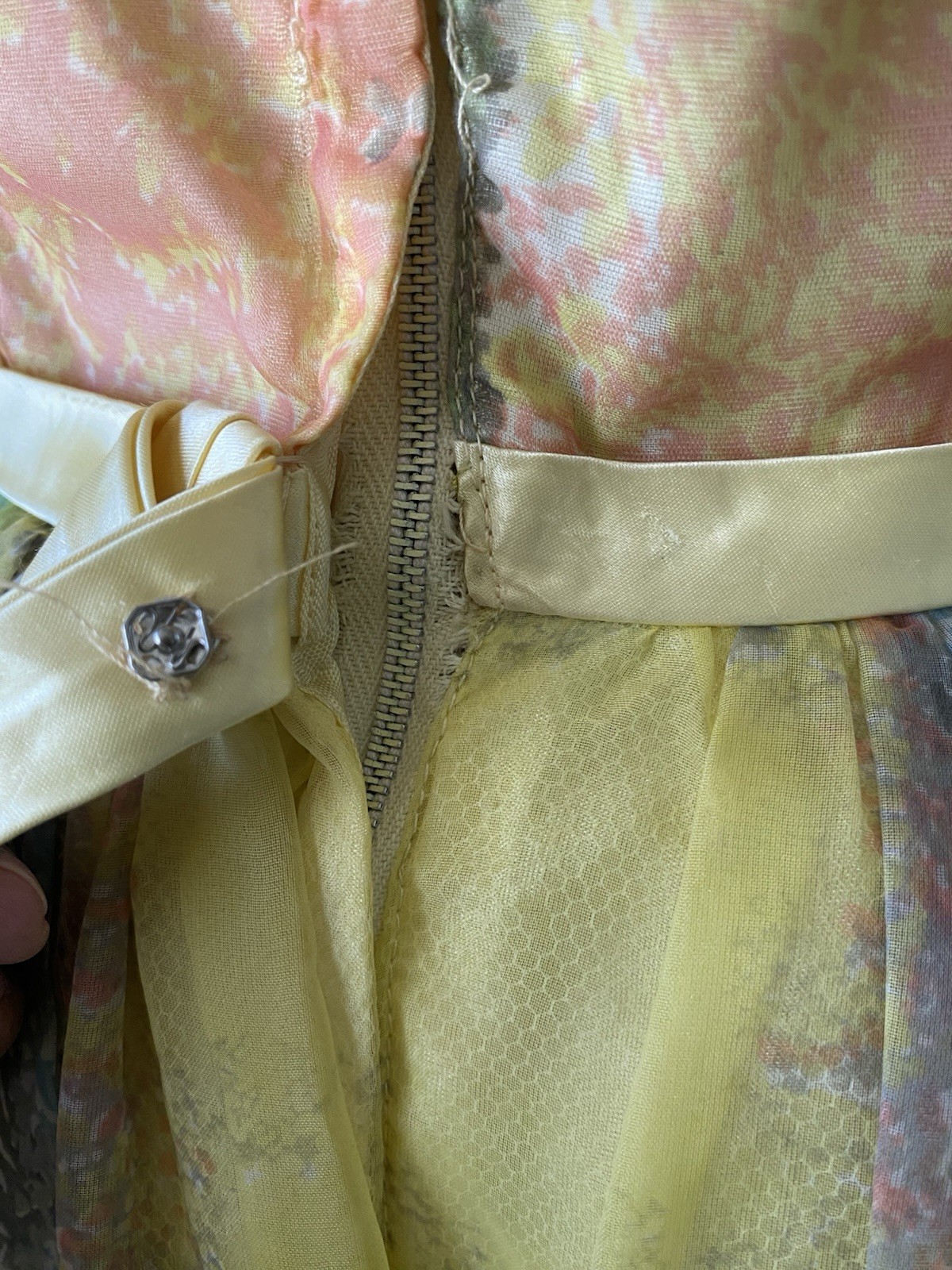 Vintage 1950s Colorful Party Dress Petticoat Fall Spring Watercolor Yellow small