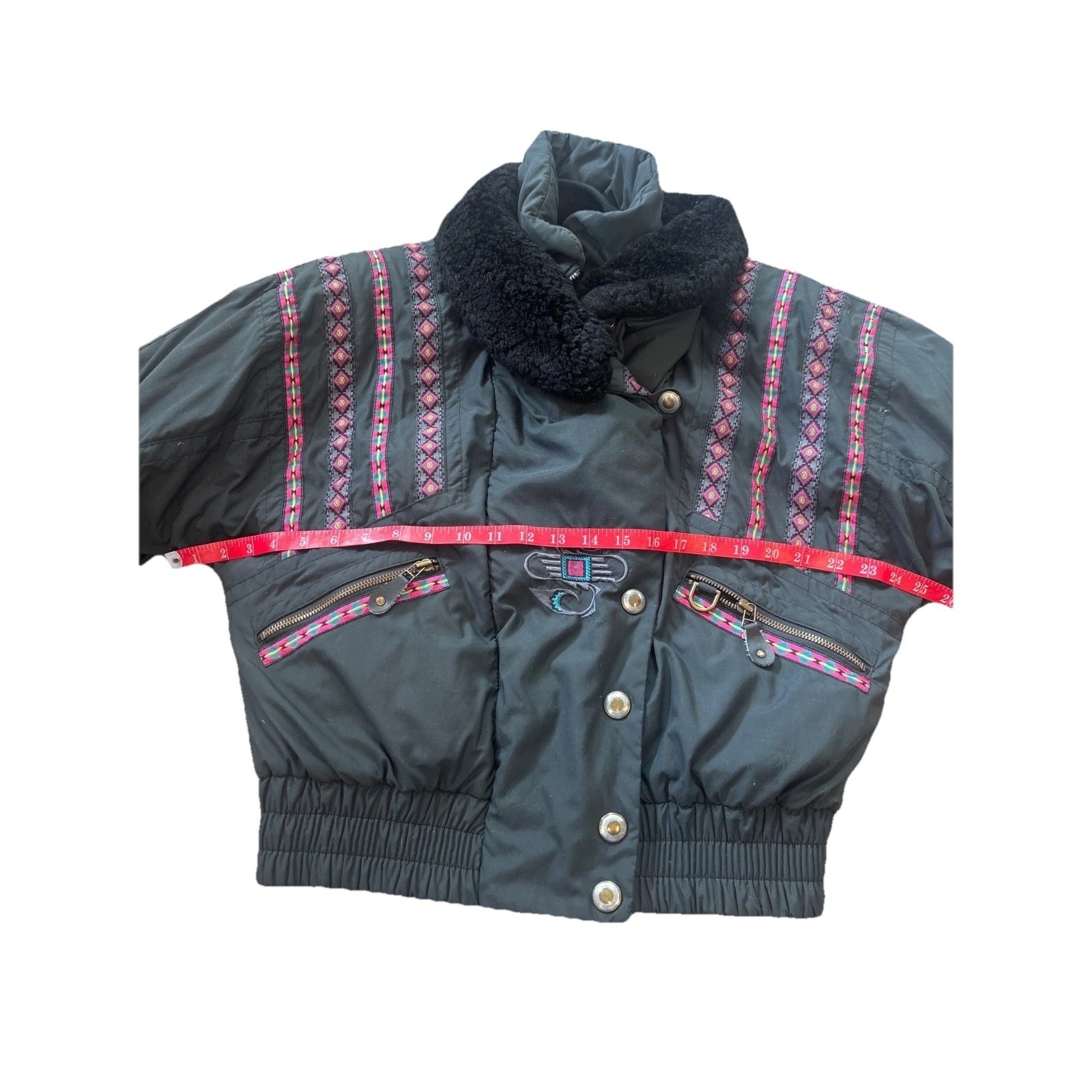 VTG Head Skiwear Women Sz 8 M BLK Southwestern Embroidery Bomber Ski Jacket 1202