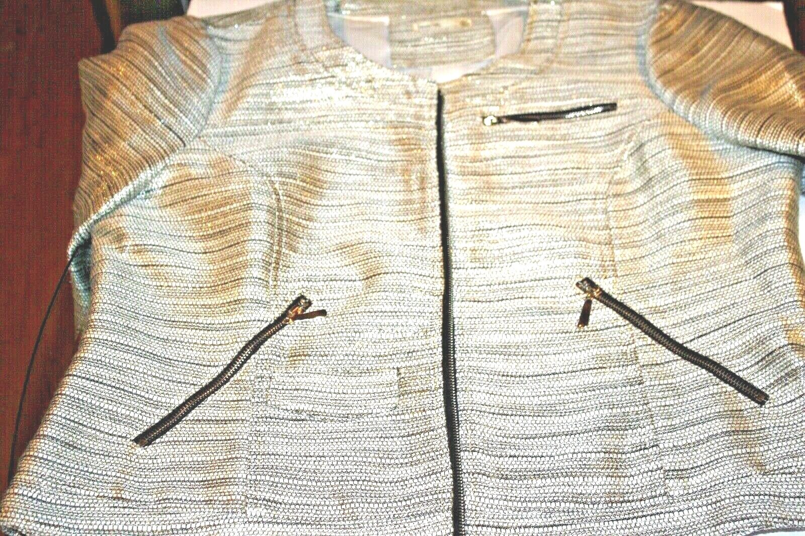 Lavand Vintage women XL jacket grey w/ metallic silver/gold threads throughout.
