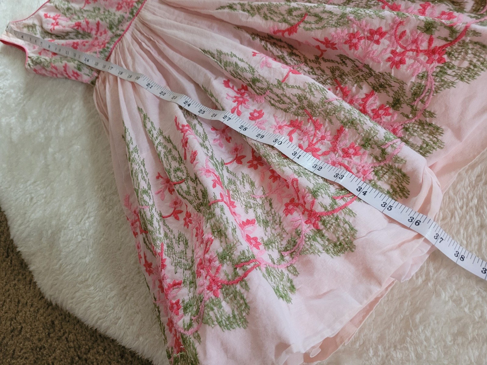 Vintage Handmade Pink Floral Embroidery Dress