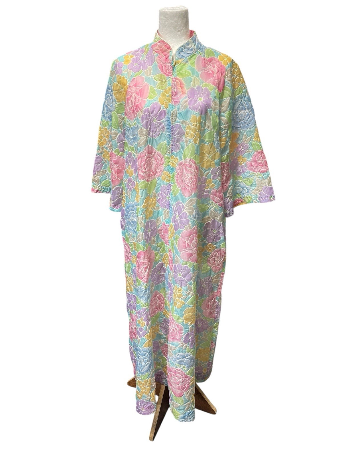 VTG Stella Fagin Neiman Marcus Kimono Robe Dressing Gown Textured Pastel Large