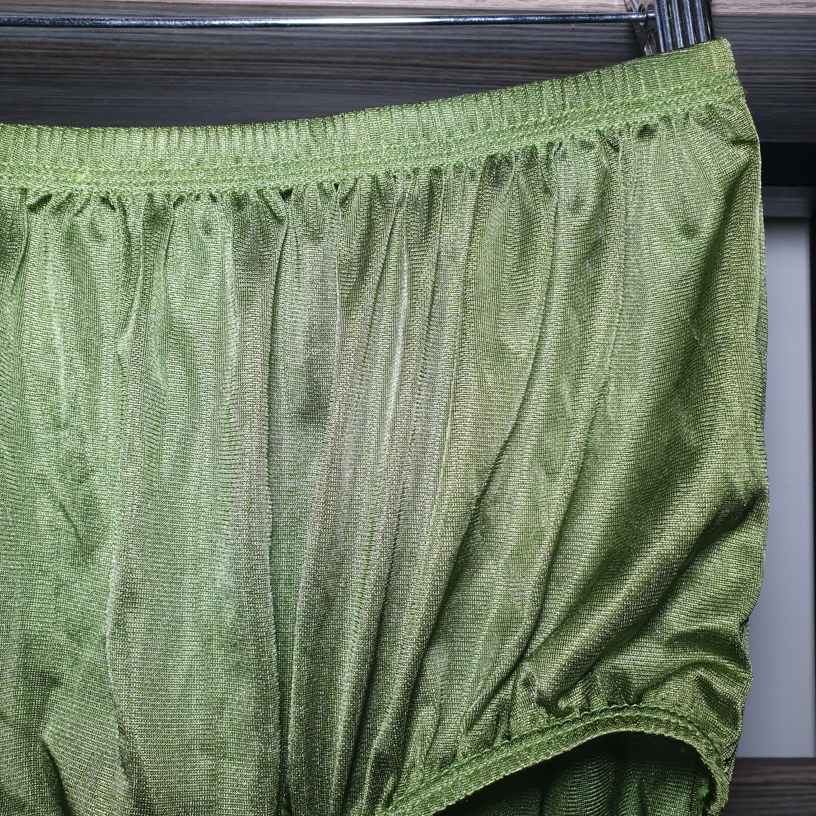 VTG Silky Nylon Panty Olive Green Granny Double Gusset Brief Sz 10-11 Hip 48-52″