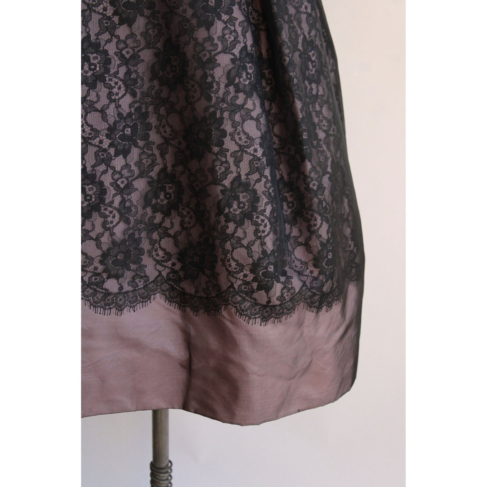 Vintage 1950s Dress, I Magnin Black and Pink Lace Fit and Flare, Extra Small