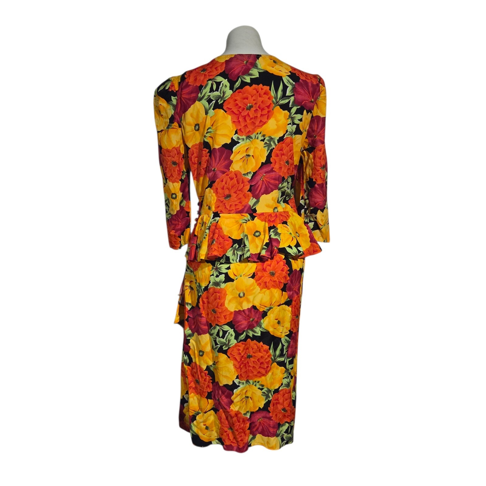 Vintage Nina Piccalino II Peplum Wrap Dress Hawaiian Tropical Fits Approx Medium