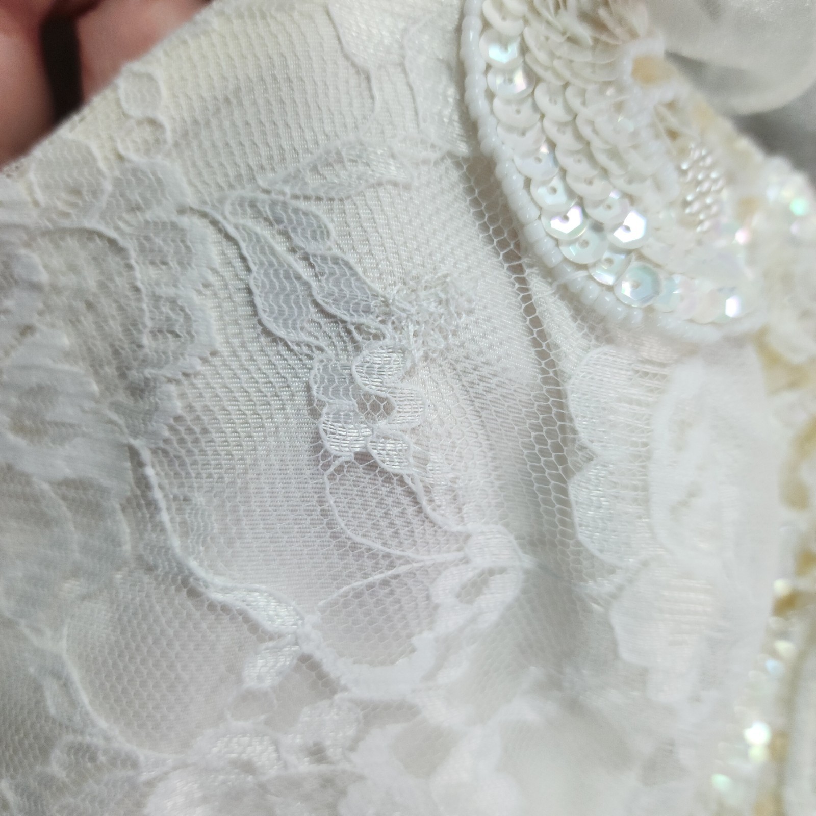 Vtg 80s puff ruffle shoulder lace mini dress S keyhole beaded