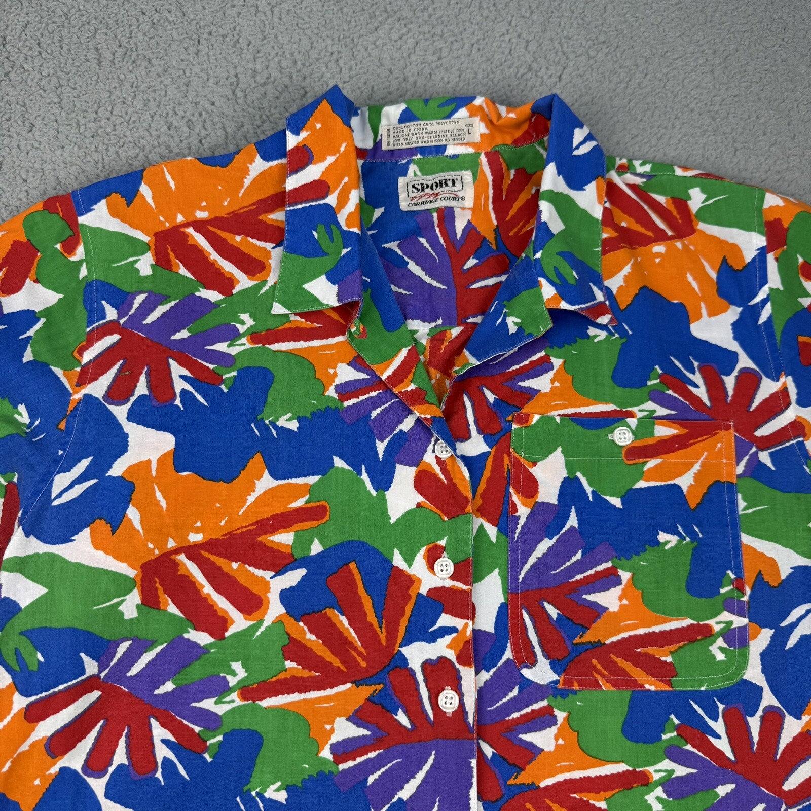 Carriage Court Sport Hawaiian Shirt Womens Large Top Palm Leaf Beach Vintage 80s