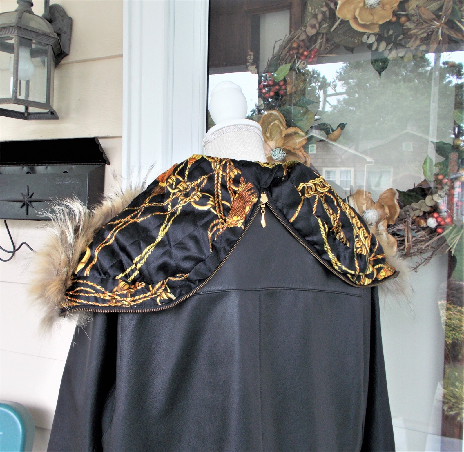 Vntg Jacqueline Ferrar Genuine Leather Jacket Coat Black W/Coyote Fur Hood L/XL