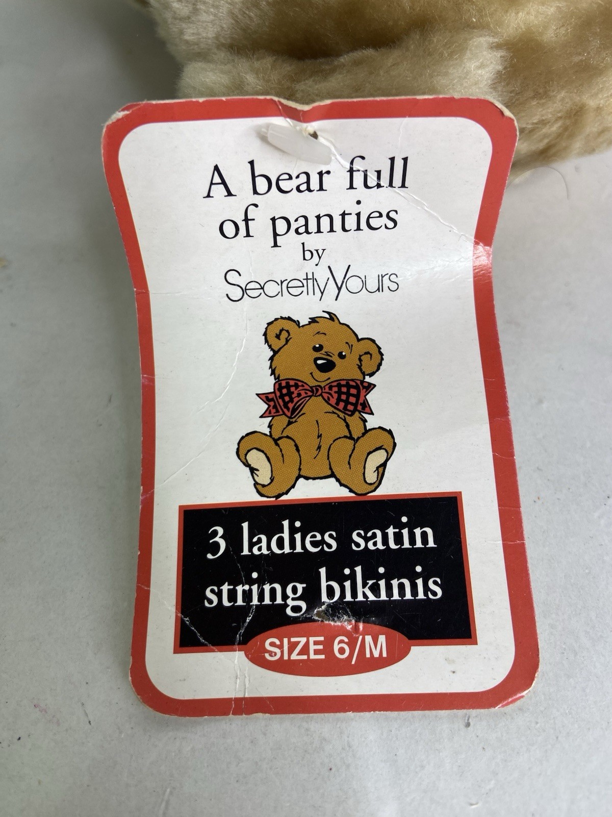 Vintage Secretly Yours Satin String Bikini Panties in Plush Bear Womens Size 6