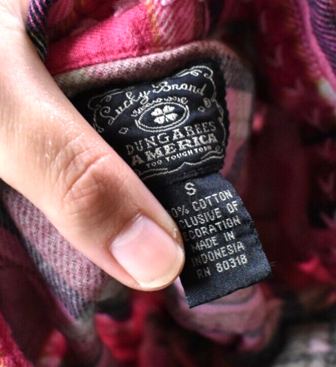 90s Lucky Brand Dungarees Womens Flannel Pearl Snap Western Shirt Small VTG