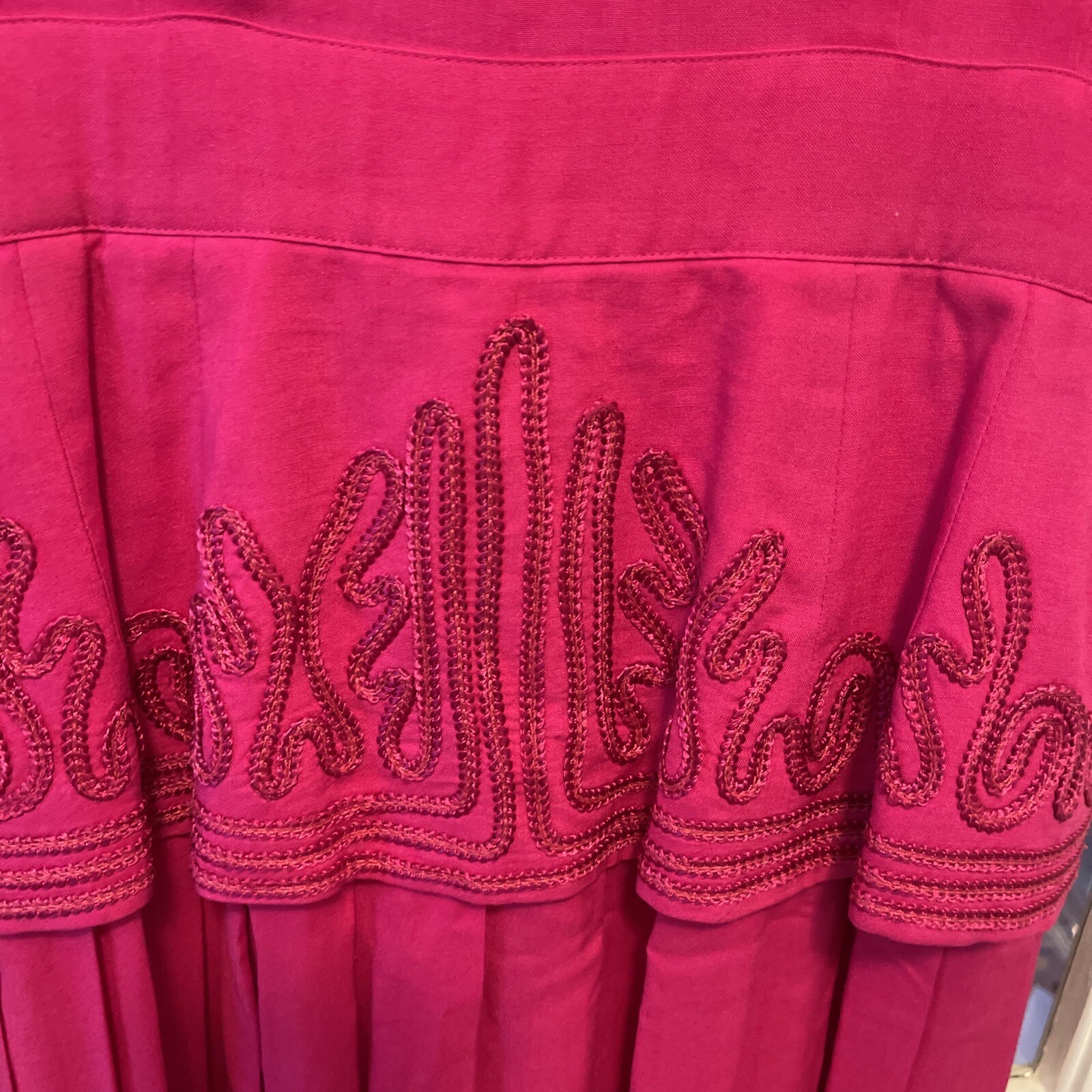 Vtg 6 Sarah Elizabeth Long Dress Pink Cord Detail Covered Buttons Pleated Skirt