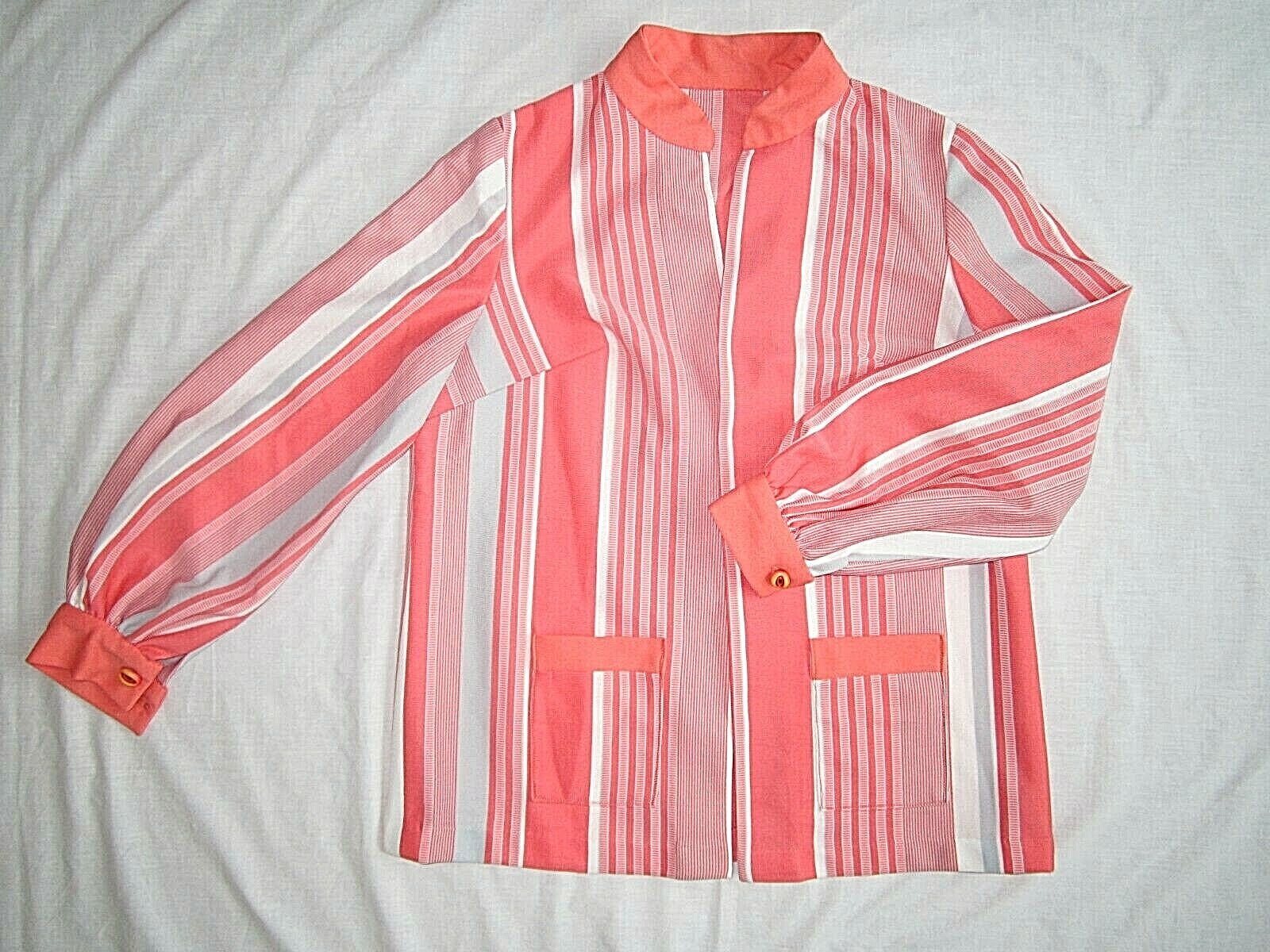 Vintage 70s Women’s Suit Jacket Top Peach Double Knit Polyester Cover Up Sz M L