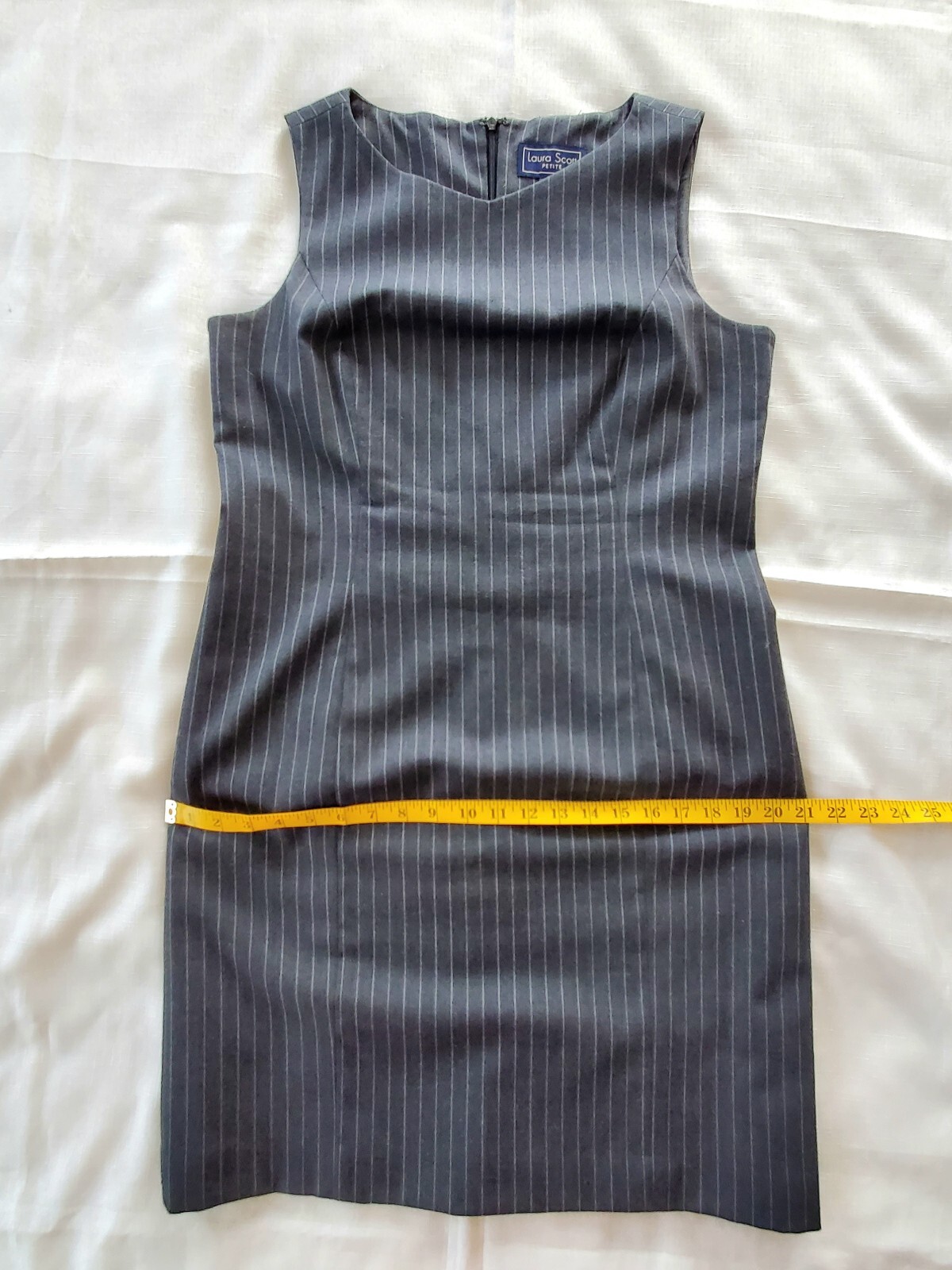 Vintage Gray Pinstripe Suit Blazer Sheath Dress Size 12P Laura Scott Y2K 2000s