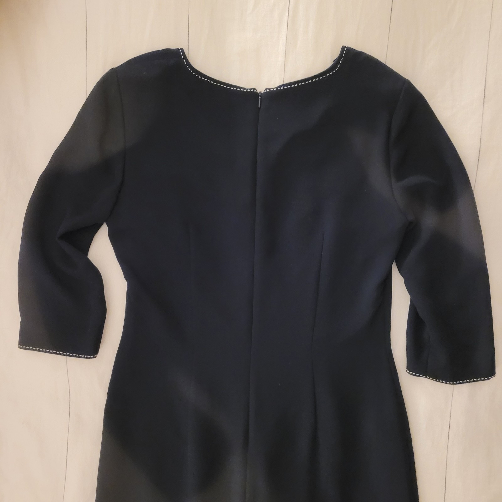 Vintage David Warren Dark Navy Blue White Ticking Sheath 1960s Dress Large