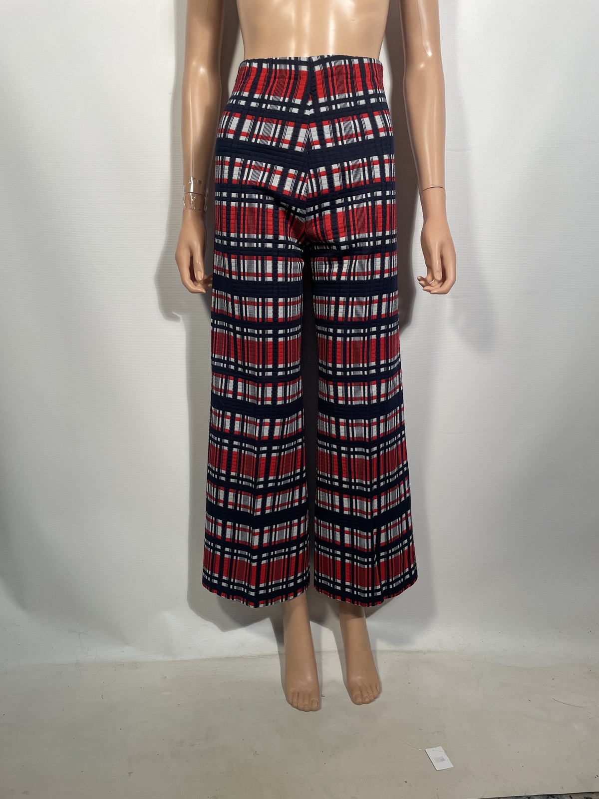 Vintage 1970s Textured Plaid Red White And Blue Flare Leg Pants Size 28×29