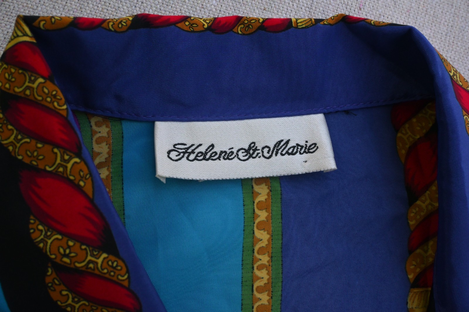 Helene St. Marie Vintage 90s Womens S Baroque Scarf Print Blouse Rope Chain Bold