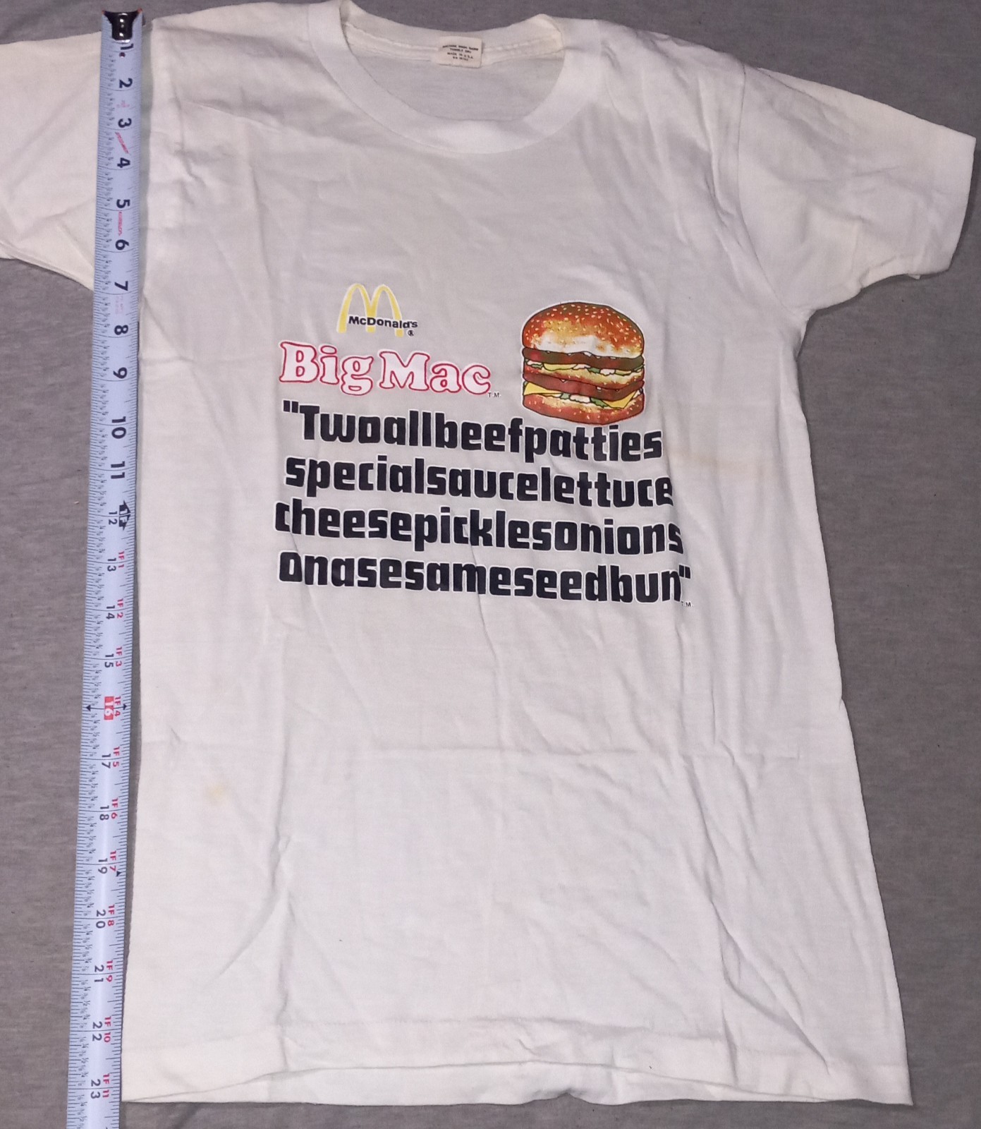 1970’s McDonald’s Big Mac Vintage White T Shirt Size (34-36) S Single Stitch