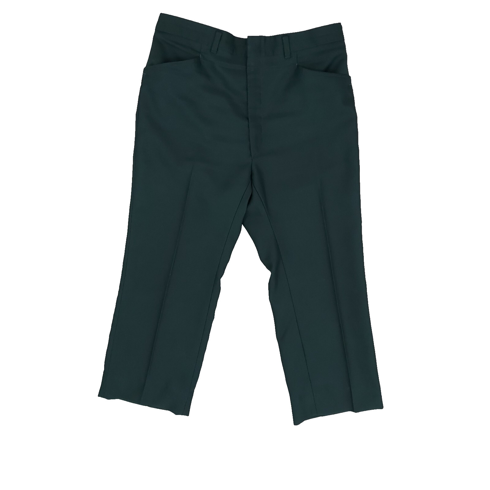 VTG 70s Haggar Green Polyester Pants USA Made Hemmed Capri 32×25 Grandpa Core