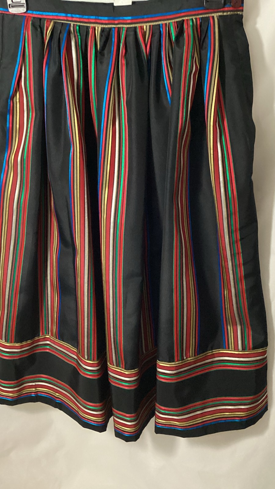 Vintage Ann Stevens Black Satin Ribbon Stripe Skirt W26 Small Folk Boho Festival