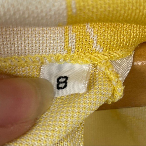 Vintage 60s 70s Amelia Gray Yellow Cream Checkered Long Sleeve Mock Neck Dress