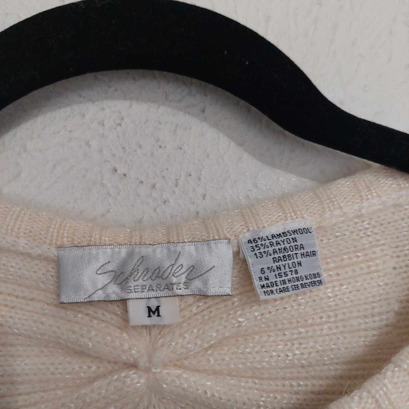 Schrader Vintage 80s Cream Knit Sweater Wool Angora Blend Butterfly Effect Sz M