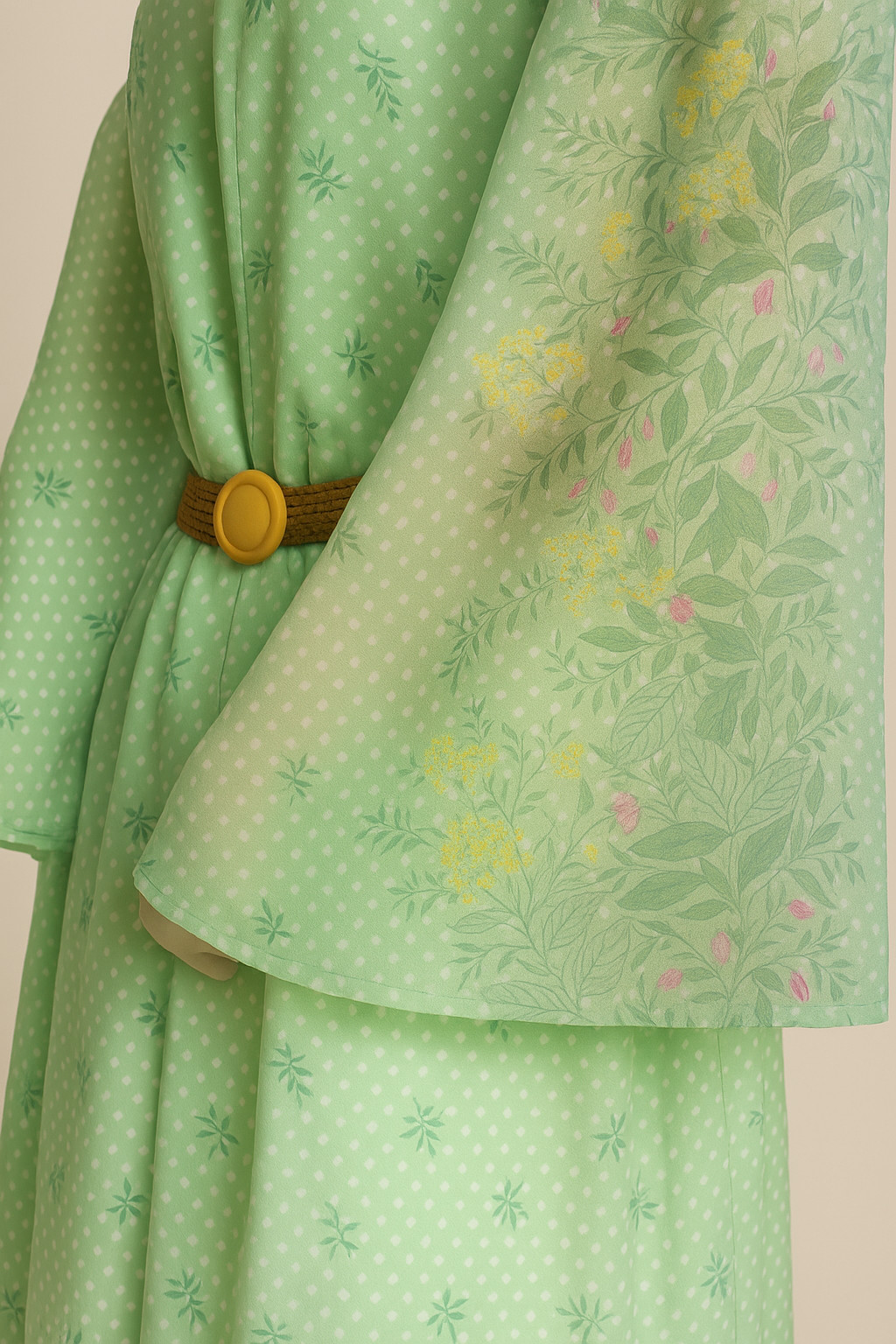 Maxi dress trumpet sleeve hippie dress mint dots ABBA 70s vintage 40 42