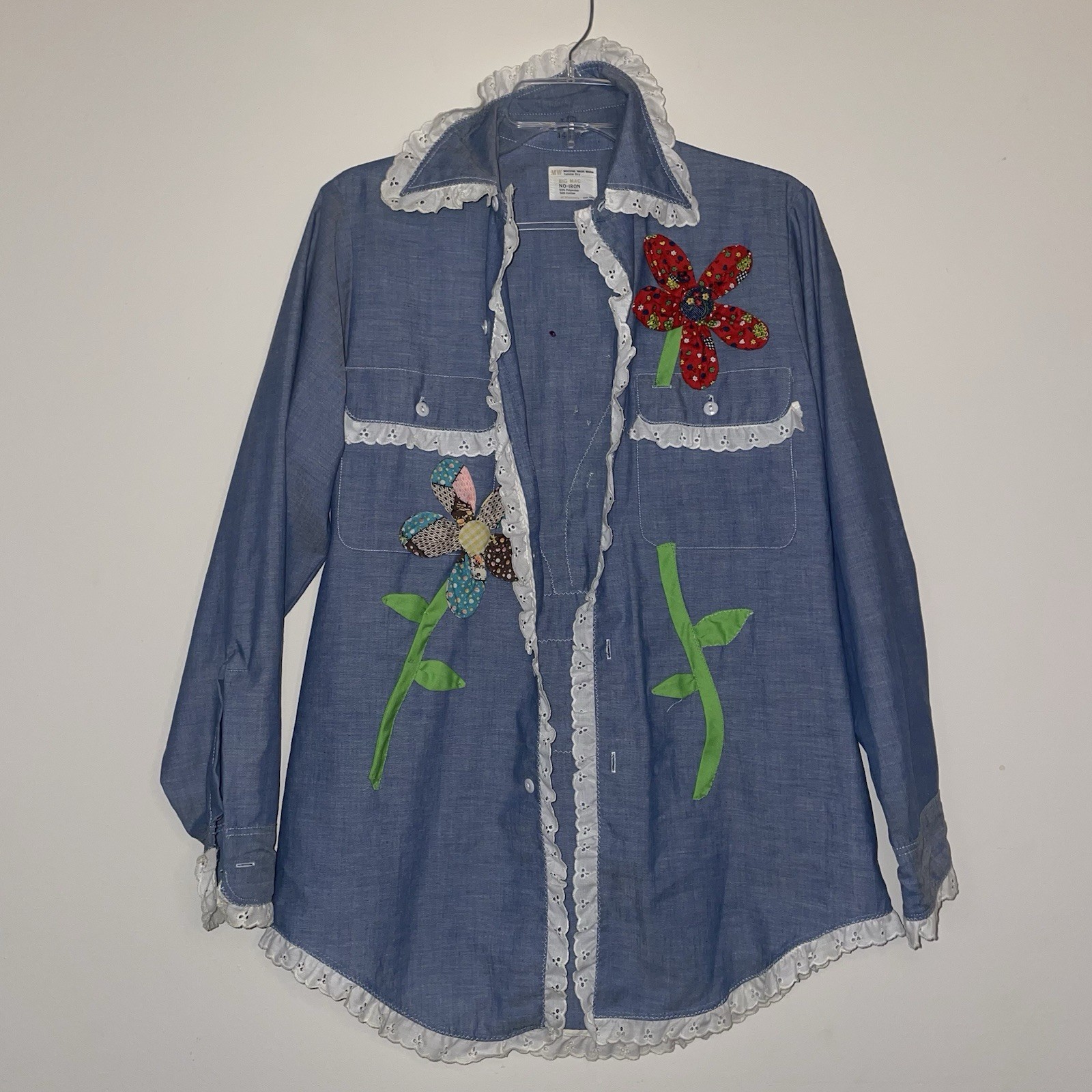 Big Mac JCPenny Vintage Flower Appliqué Lace Lined Women’s M Button Up