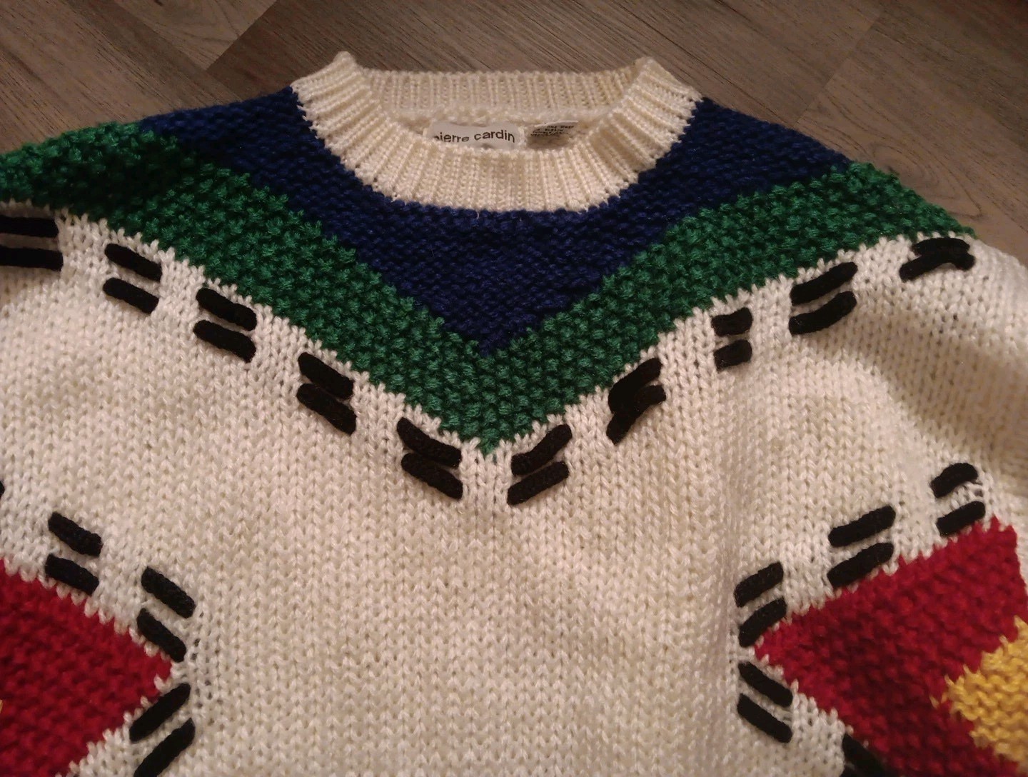 Vtg Pierre Cardin Sweater Med Multicolor Colorblock Abstract Chunky Knit Stripe