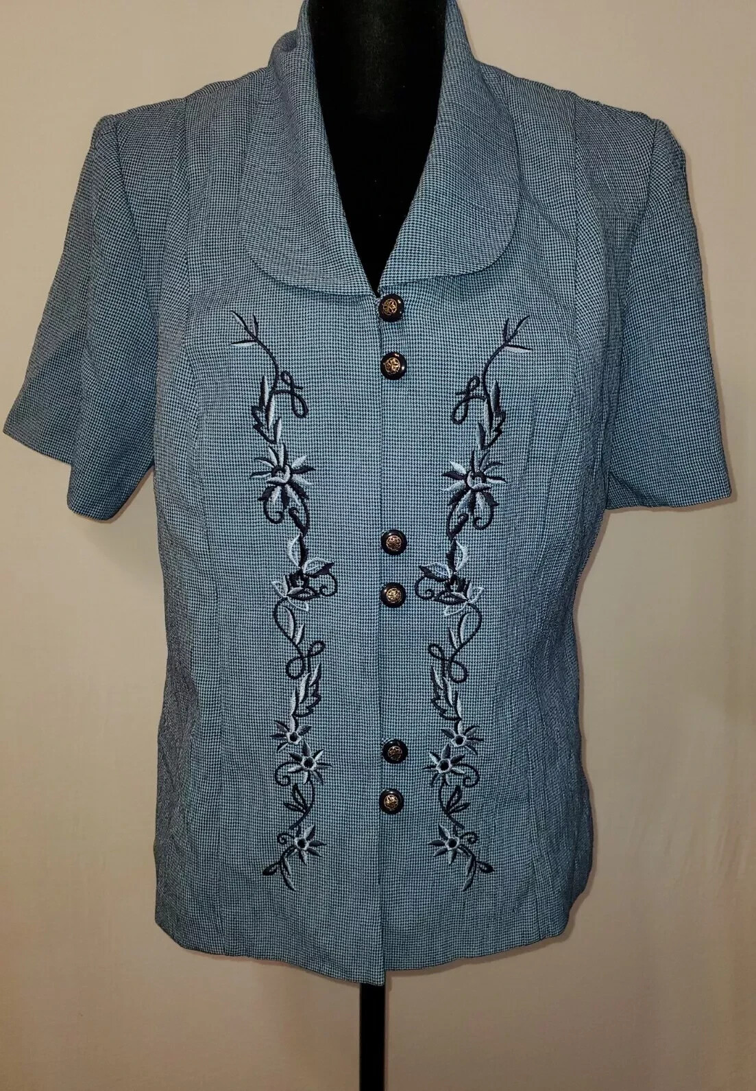 Vintage Miss Dorby Women’s Short Top Size 10 Embroidered 80’s Short Sleeves S63