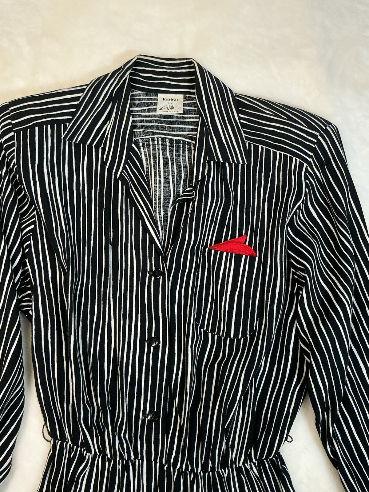 Vintage Petites By Willi 80s 90s Belted Black White Striped Shirt Dress