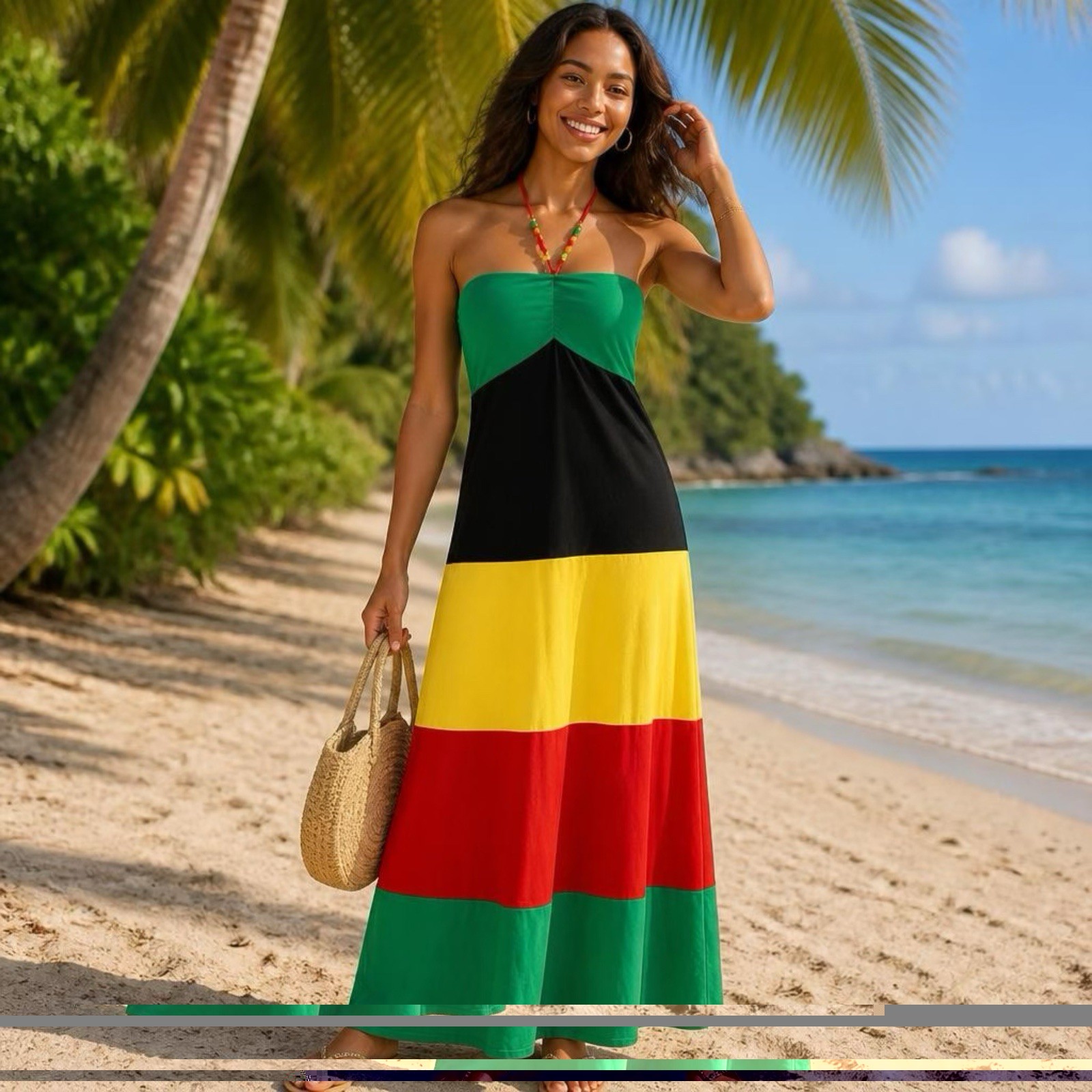 Vintage Island Wear Beach Cruise Vaca Maxi Dress Women S Colorful Halter Strap