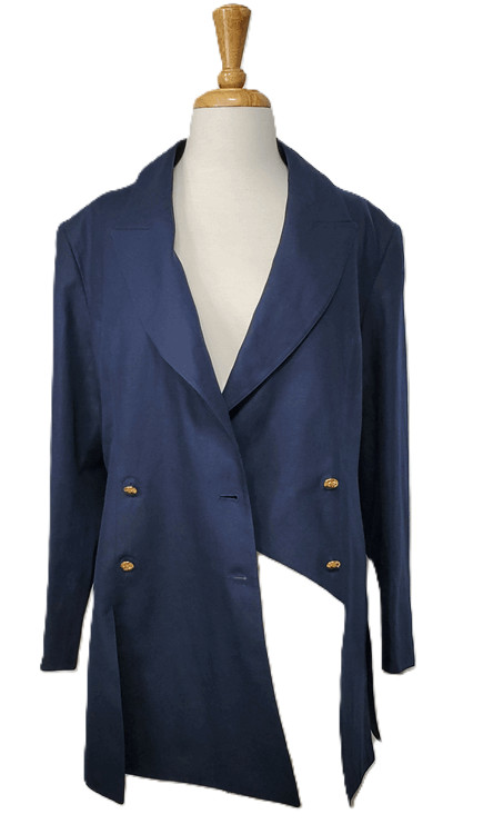 Vintage 80s CLAUDE MONTANA Power SUIT Boom Boss Woman Corp Blue Italy Sz M L 12