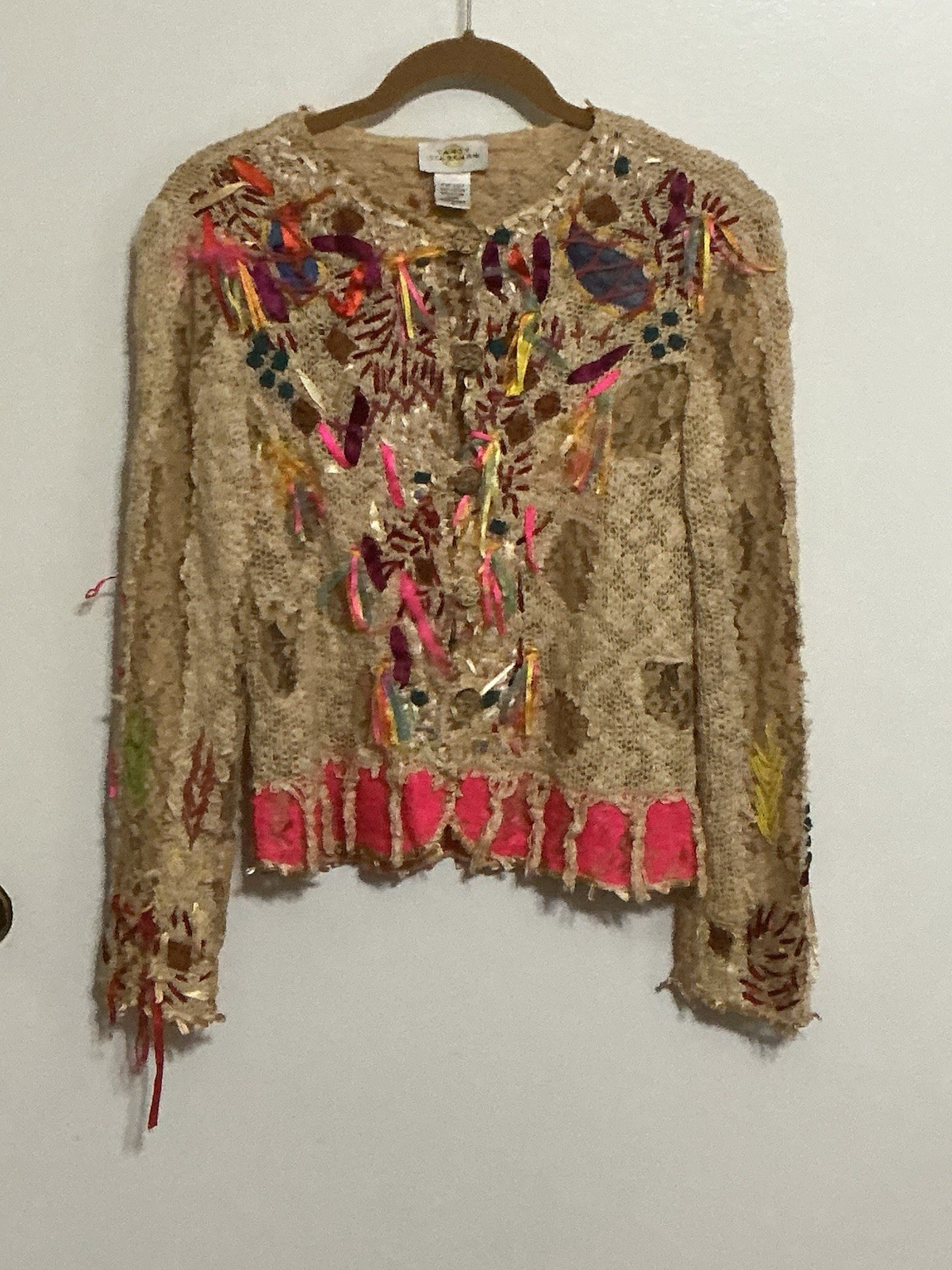 Sandy Starkman Colorful Rainbow Woven Cardigan Jacket Size Small Art to Wear