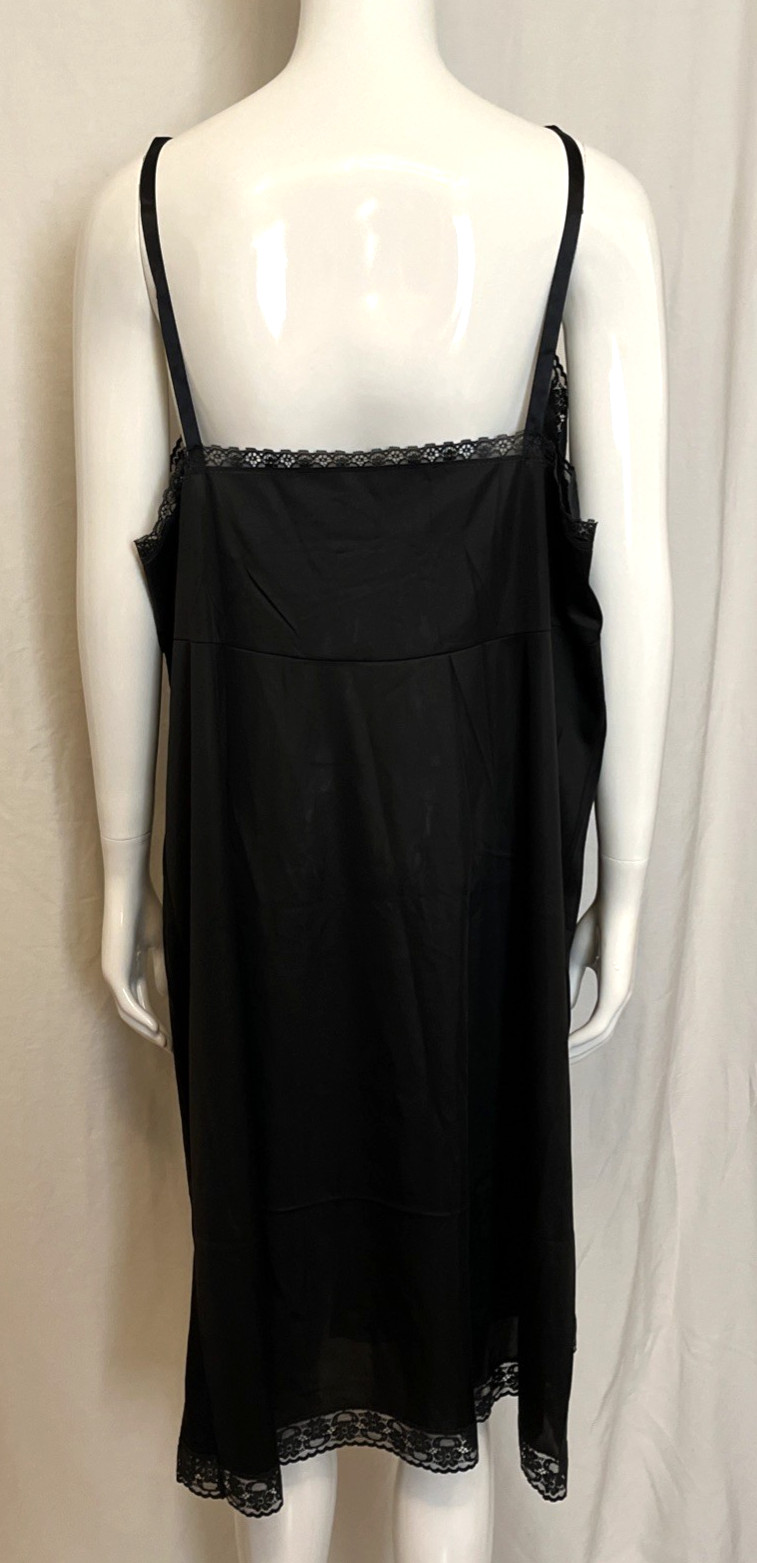 Vintage Vanity Fair Black Nylon Slip Sz 46 L Trimmed w Floral Lace at Hem/Bust