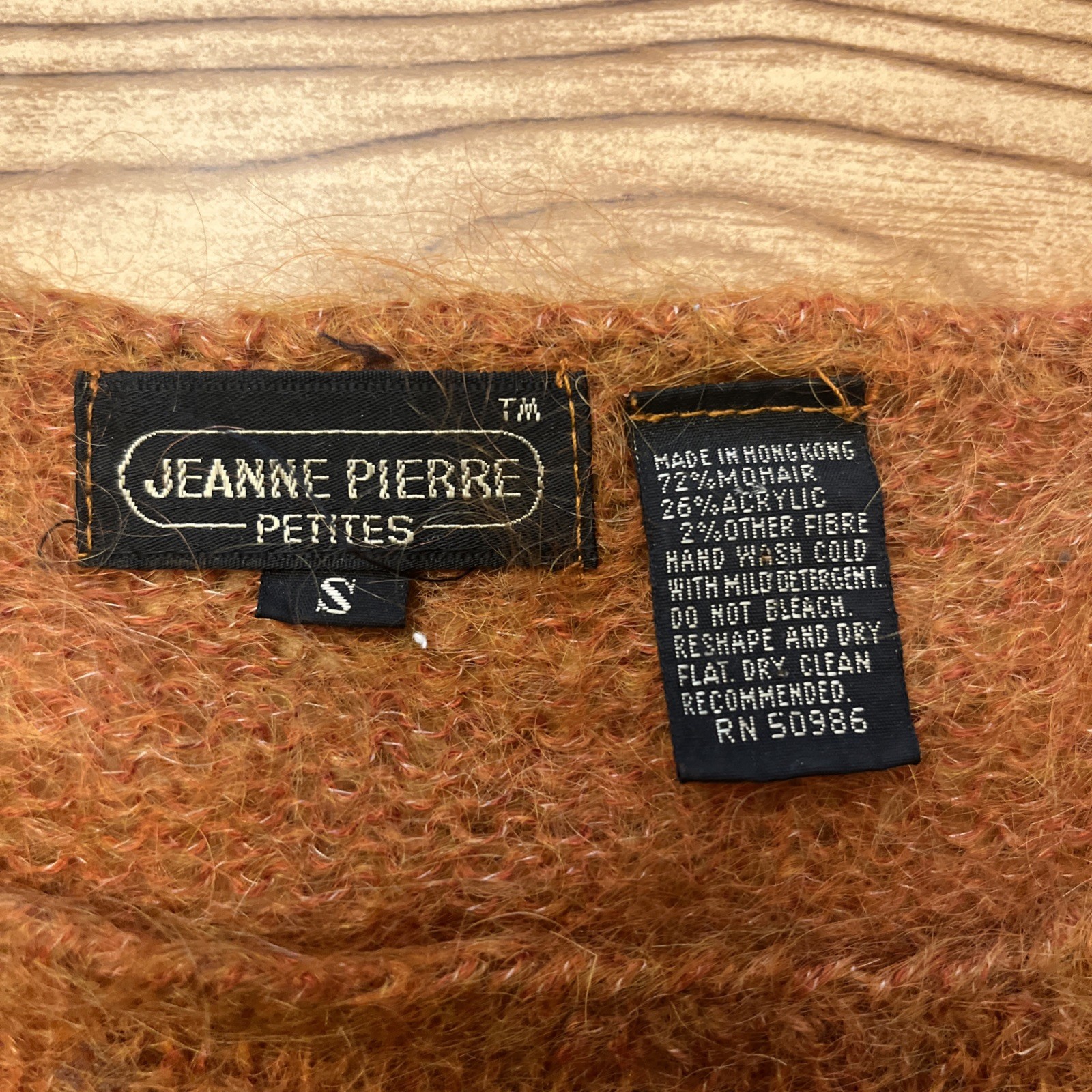 Jeanne Pierre Womens Vtg 80s Camel Brown Sweater Small Petite Mohair Pocket