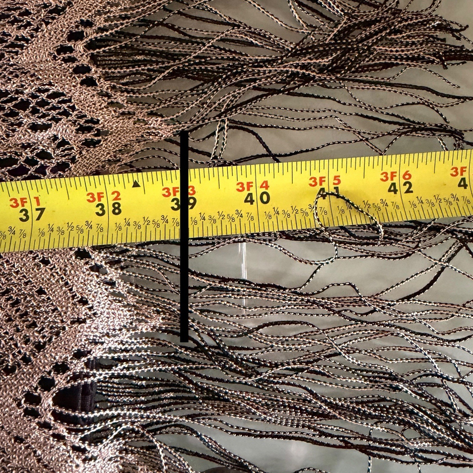 Vintage 90s Gold Sheen Crochet Lace Fringe Flapper Dress Pointelle Mesh Small