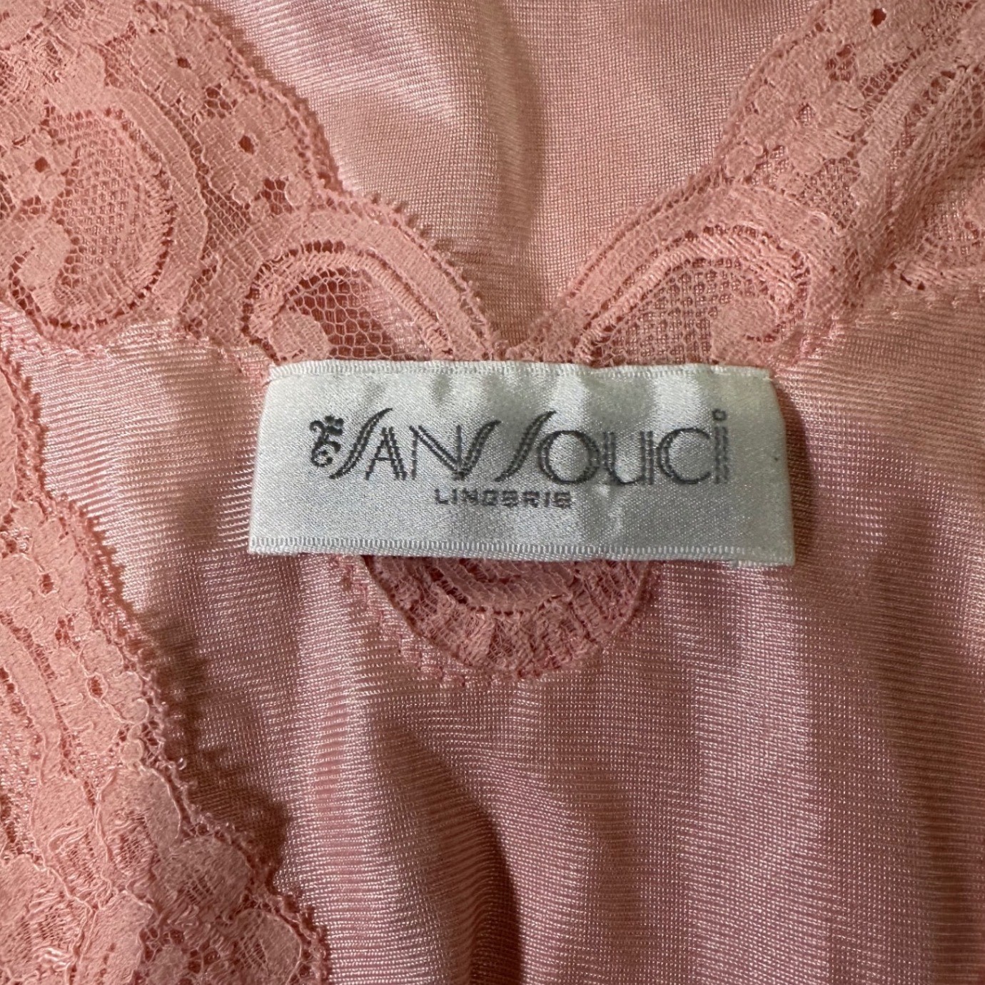 Vintage Sans Souci Lingerie Pink Lace Trim Maxi Nightgown Sleepwear Size M USA