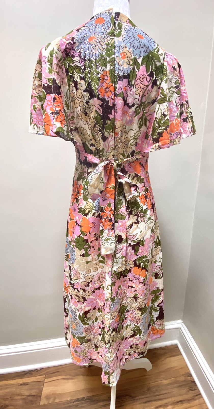 Vintage 1970s Candi Jones California Dress Colorful Groovy Floral Midi Sz 13 S/M