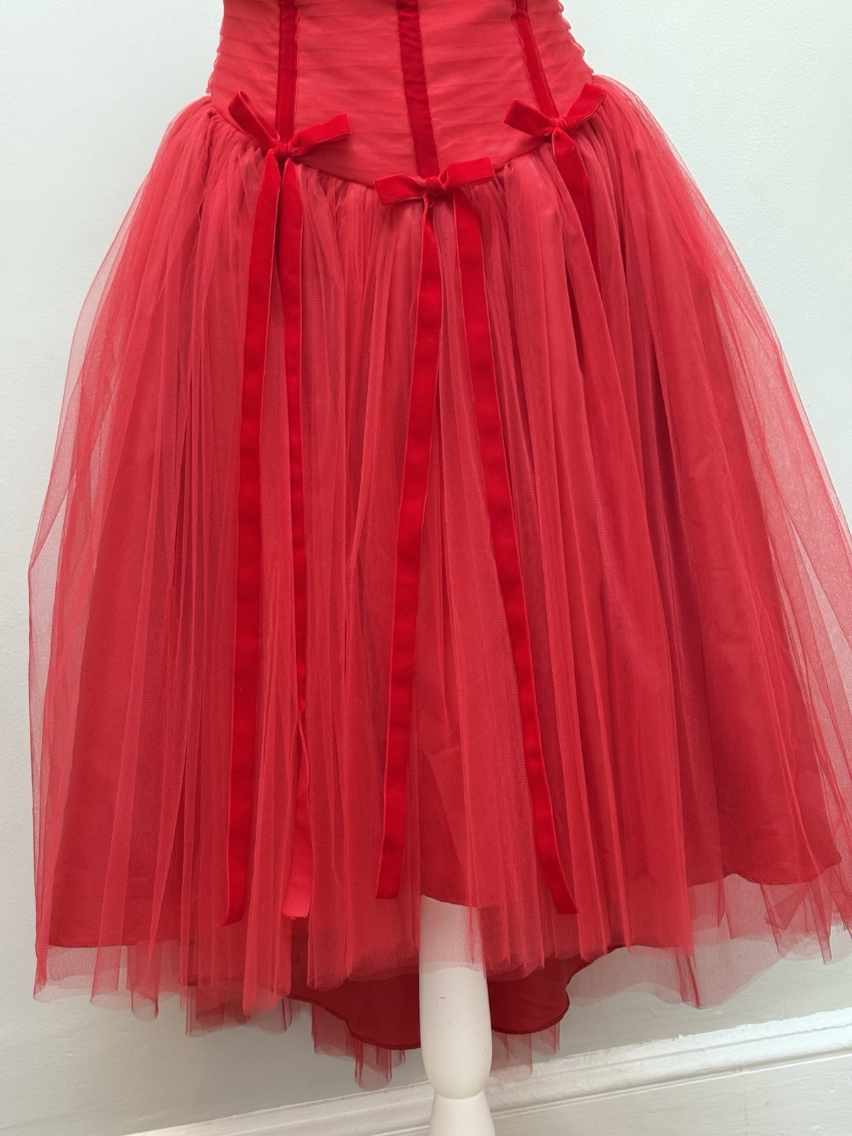 Vtg Red Tulle Poofy Dress Hi Low 50s Style Y2K Party Prom XS/S Christie Helene*