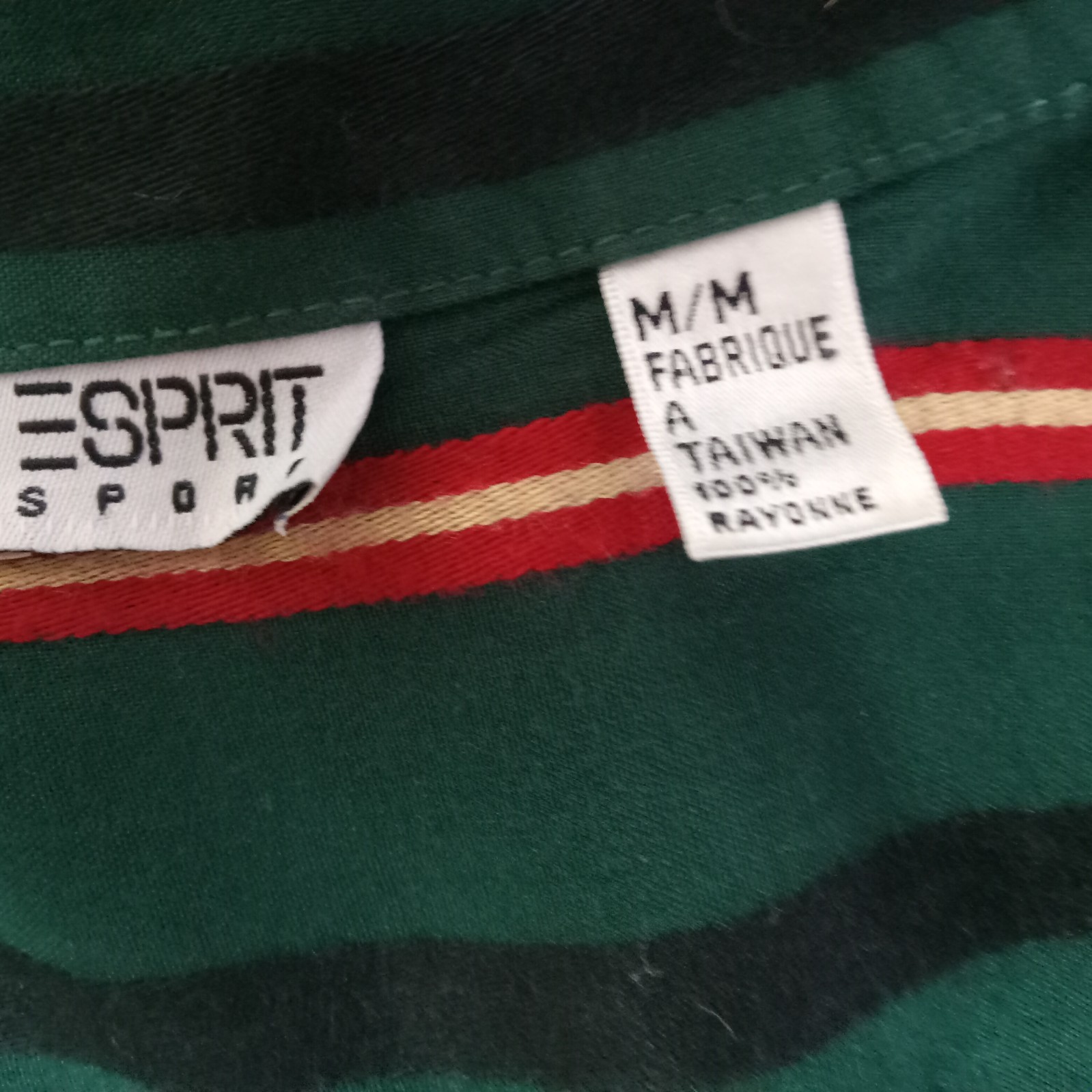 Esprit Women’s Shirt Button Down Green Red Stripe Preppy 1980s Size M Vintage
