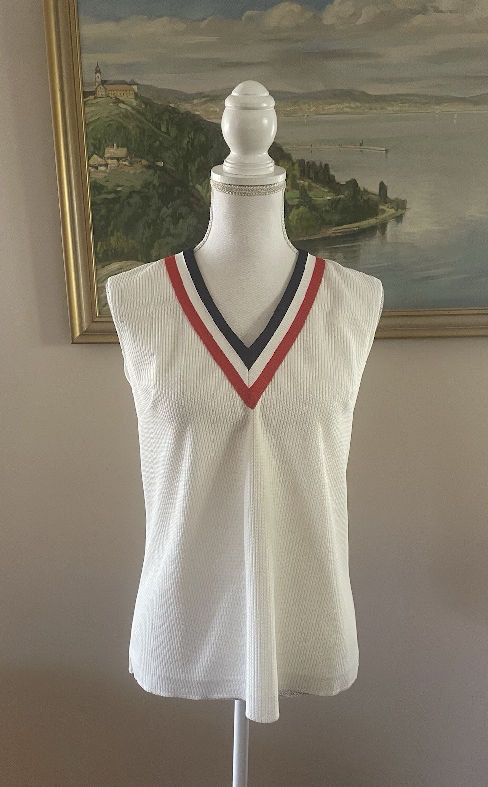 Vintage Nautical Preppy Tennis Twin Set Sweater Cardiigan Vest Top Shirt USA