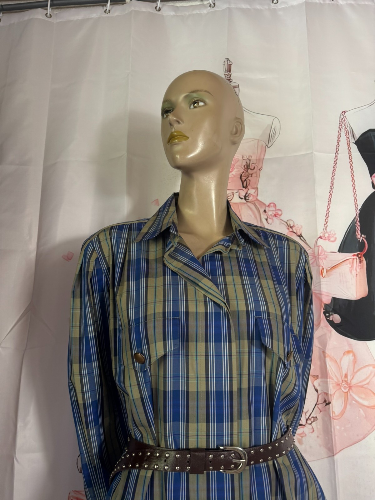 Vintage Dress 60s Bleyle Shirt Dress Plaid Mod Oversized 40 42 44