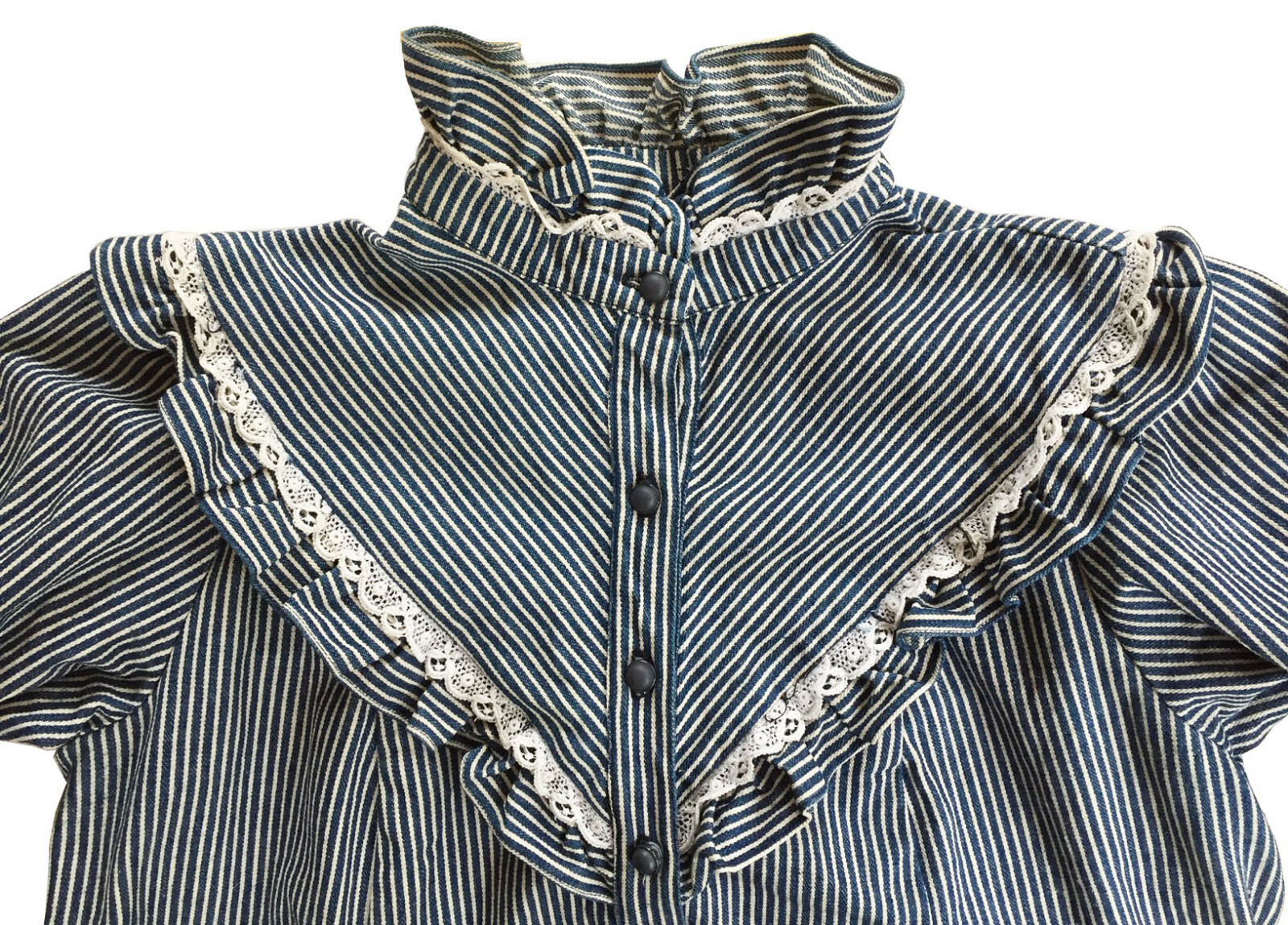 AUNT ABIGAIL’S ATTIC Vintage Prairie Dress Striped Cotton Denim w Belt Size S