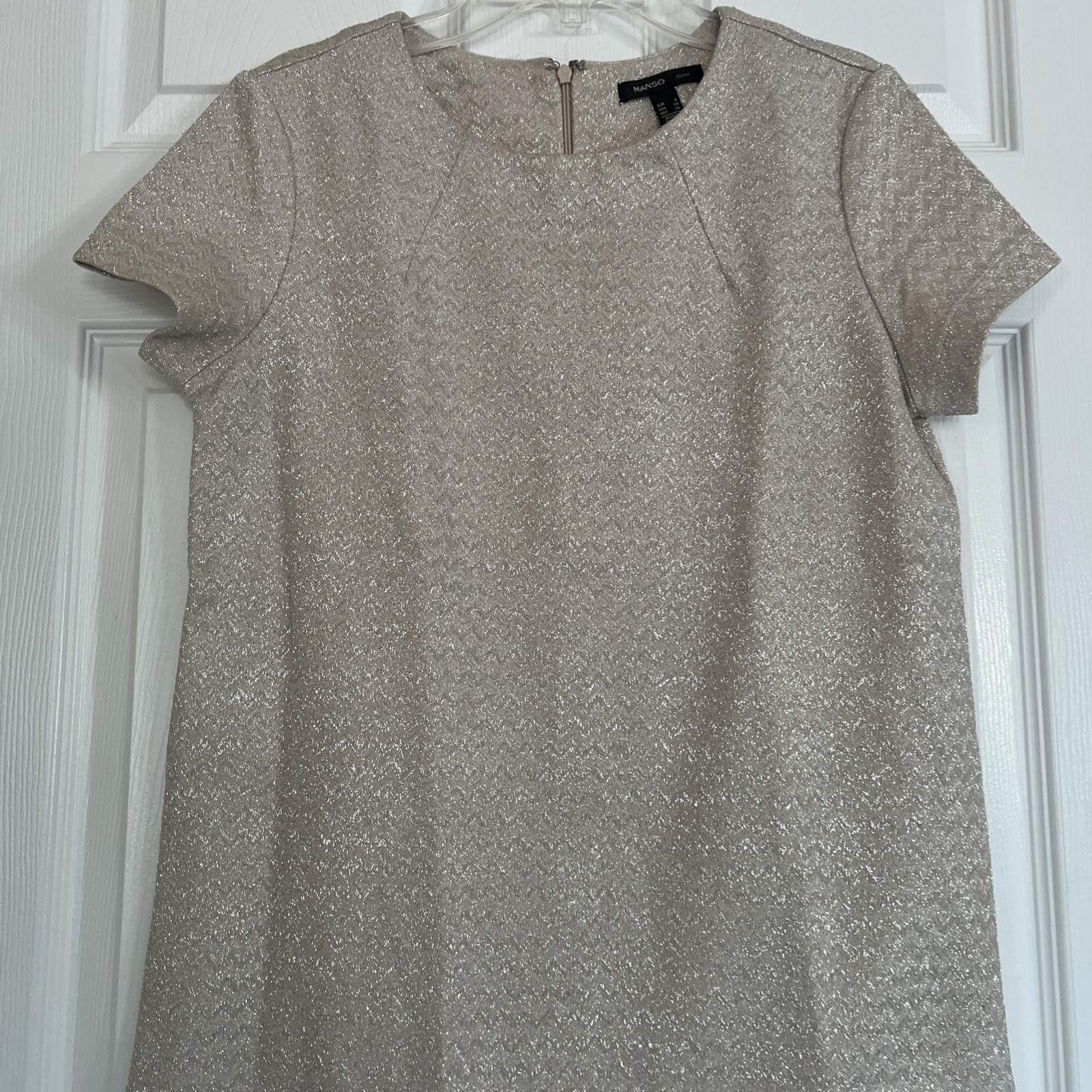 Vintage Mango Silver And Cream Metallic Top Short Sleeve Crew Neck XS/Small